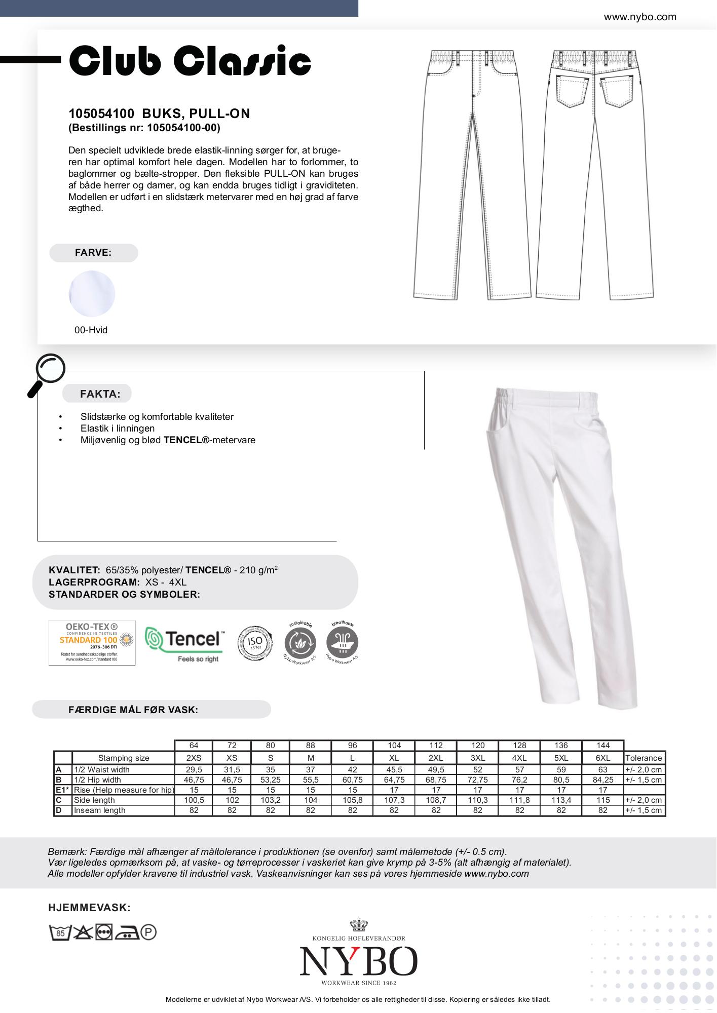 Nybo Vita Unisex Club-Classic Byxor, pull-on, elastisk midja, komfort