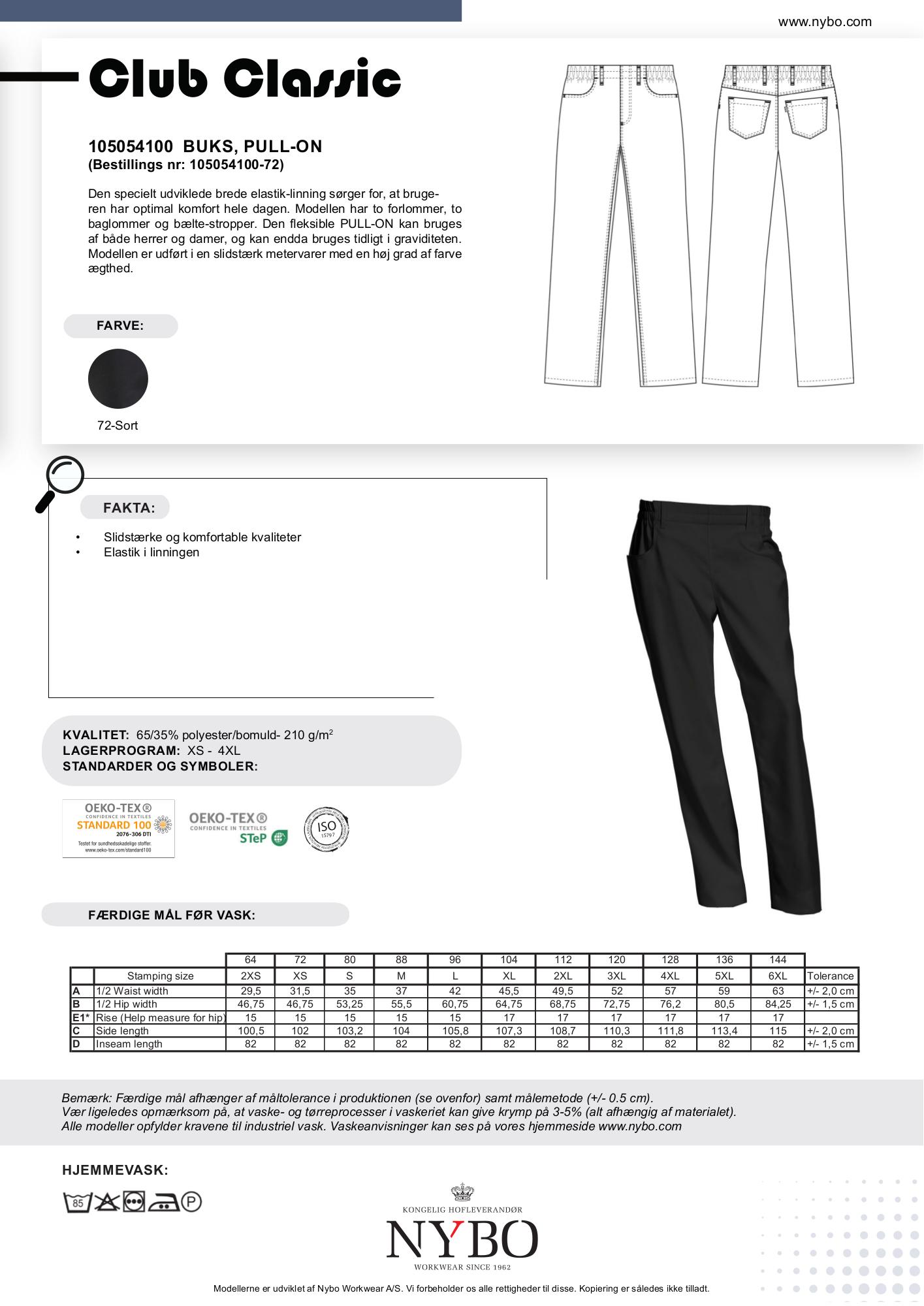 Nybo Svarta Unisex Club-Classic Byxor, Pull-on med resår i midjan, komfort