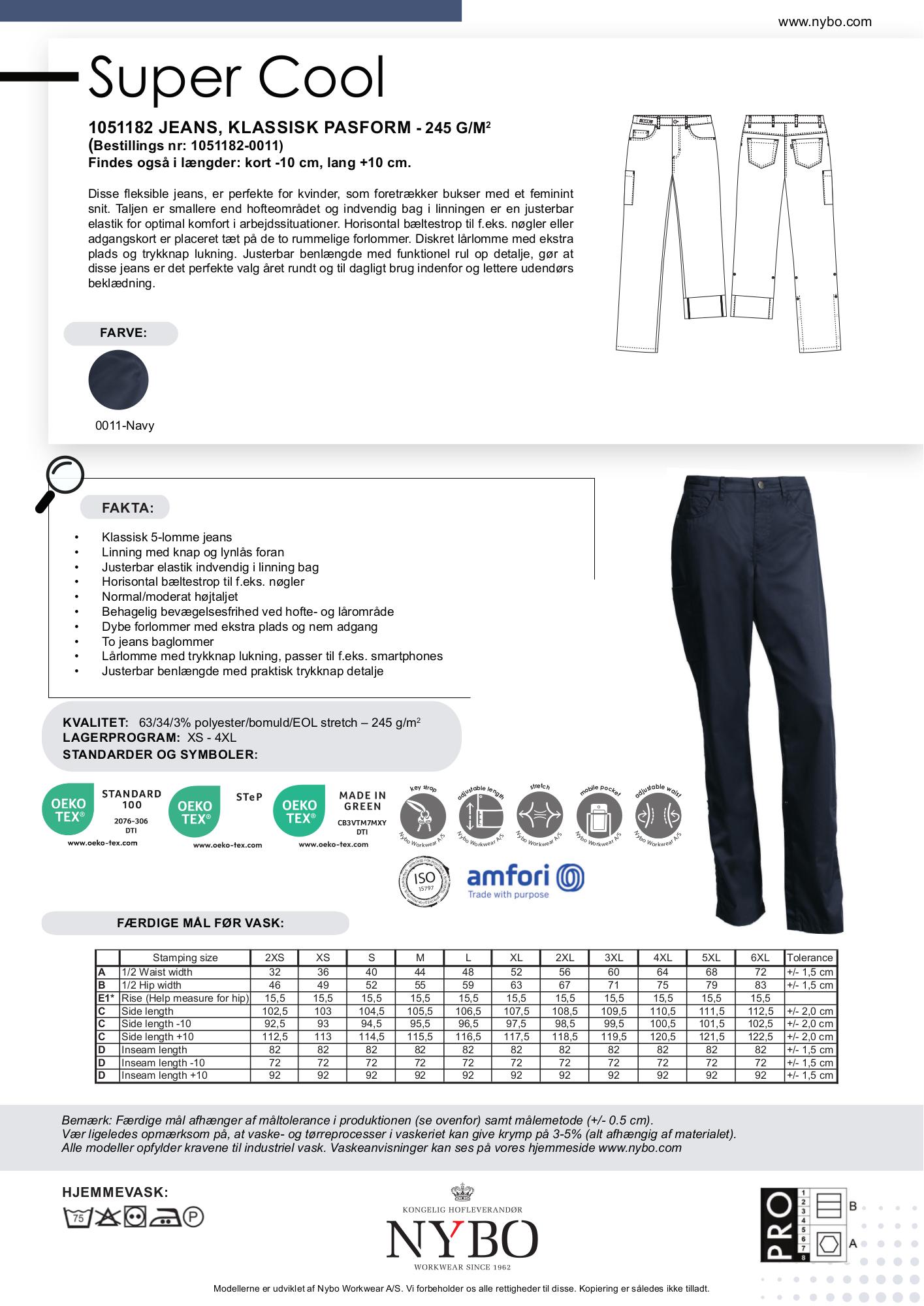 Nybo Navy Dam SUPER COOL Jeans, Klassisk passform, Stretch, Justerbar längd