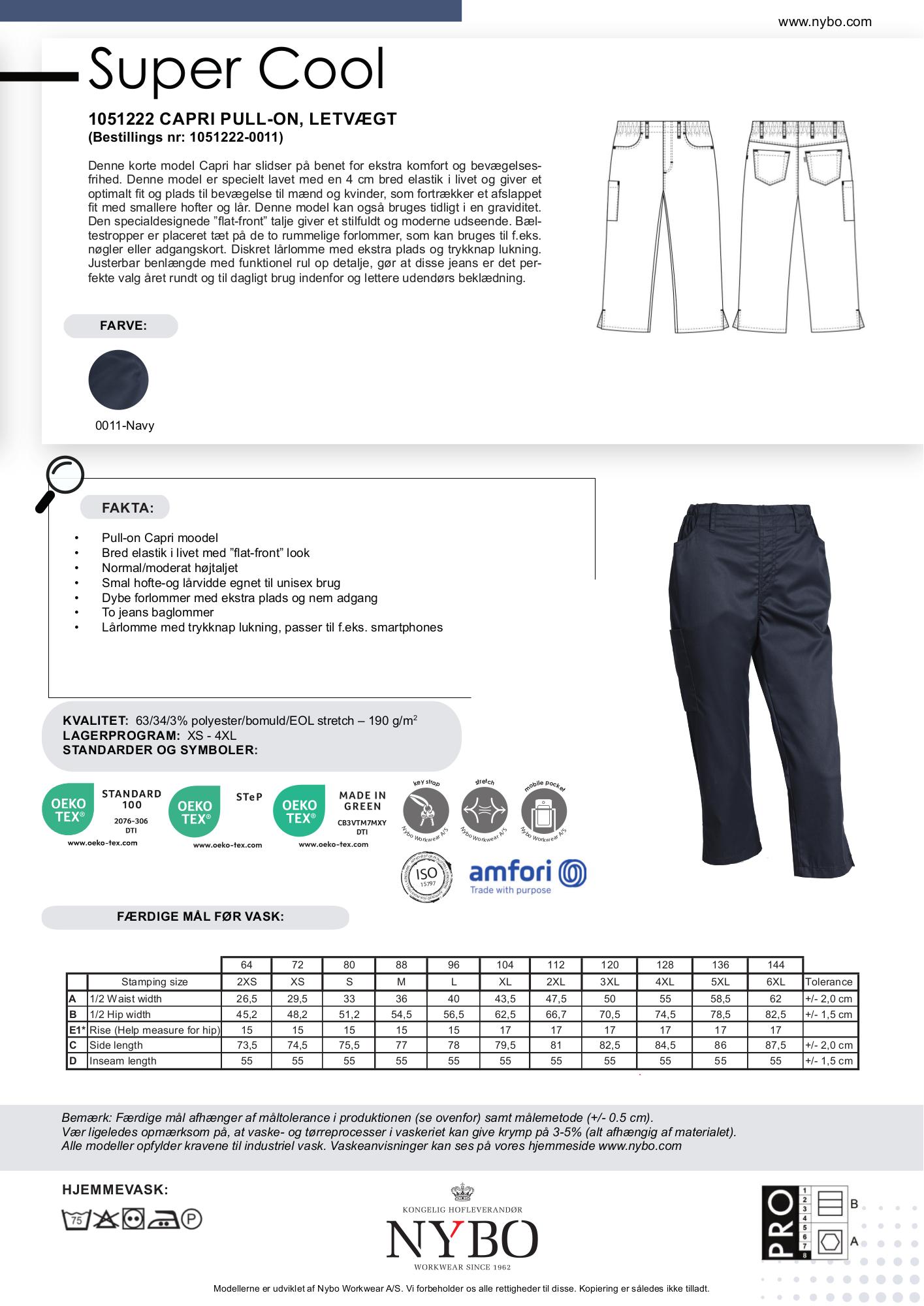 Nybo Navy Unisex Super Cool Capri Jeans, pull-on, resår, stretch