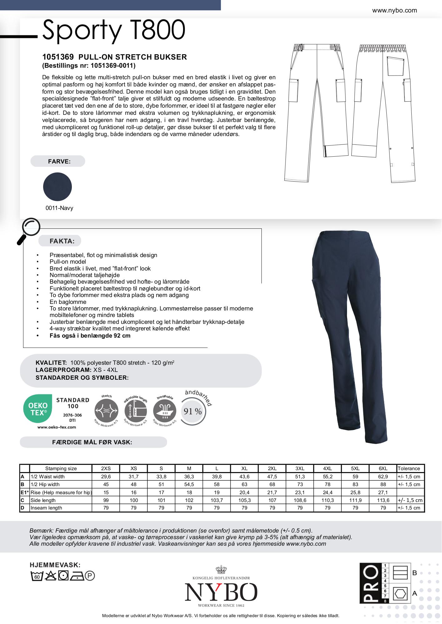 Nybo Navy Unisex Sportiga T800-byxor, pull-on, stretch, justerbar benlängd