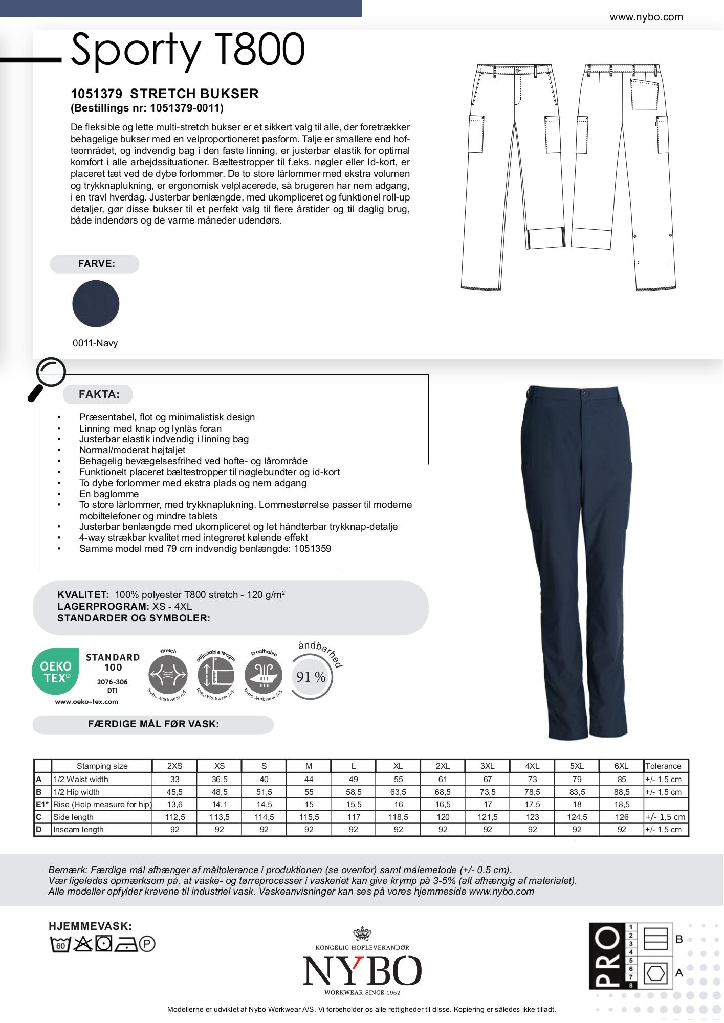 Nybo Navy Dame Sporty T800 Bukser, Stretch, Justerbar, Komfort