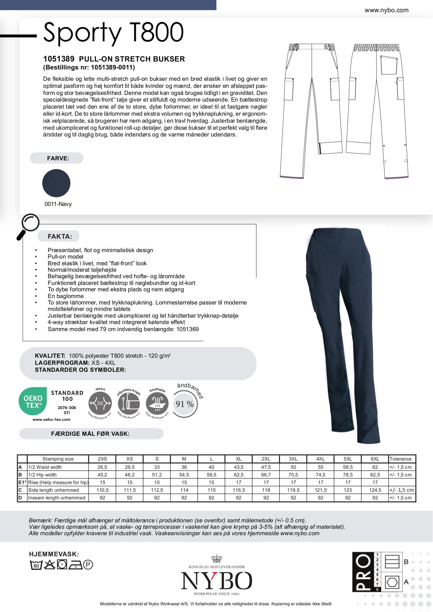 Nybo Sporty T800 unisex byxor i navy – lätt multi-stretch, elastisk midja & justerbar benlängd