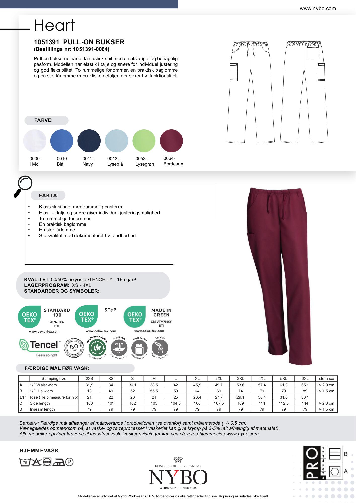 Nybo Bordeaux Unisex Heart Pull-on Bukser, slitstarka, andningsbara, rymlig passform
