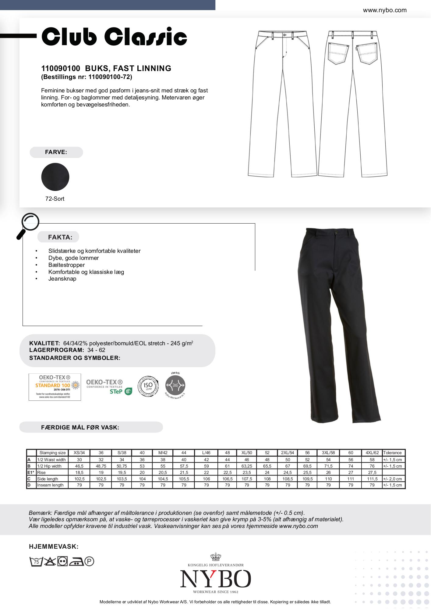 Nybo Svarta Dam Club-Classic Byxor, Stretch, Fast linning