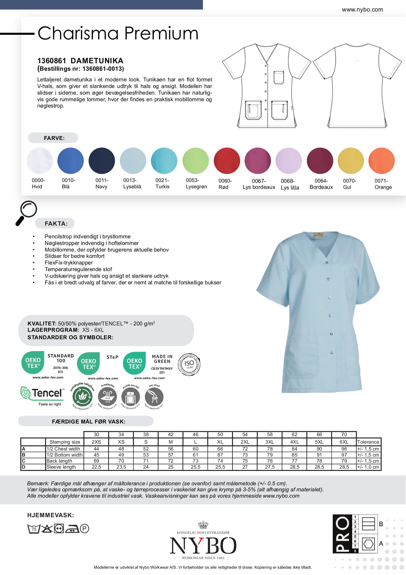 Nybo ljusblå damtunika Charisma Premium, slitsar, komfort, TENCEL®