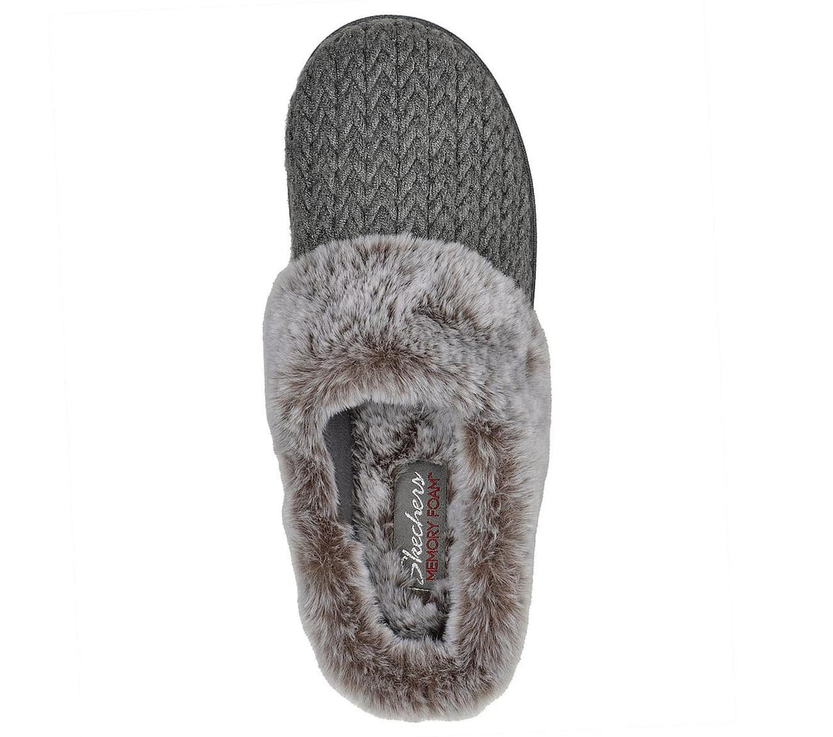 Grå tofflor med konstpäls från Skechers