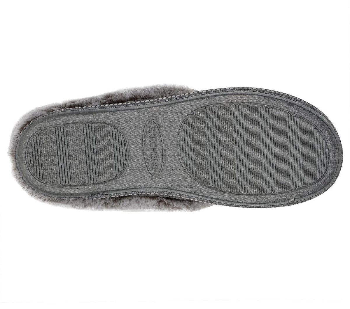 Grå tofflor med konstpäls från Skechers