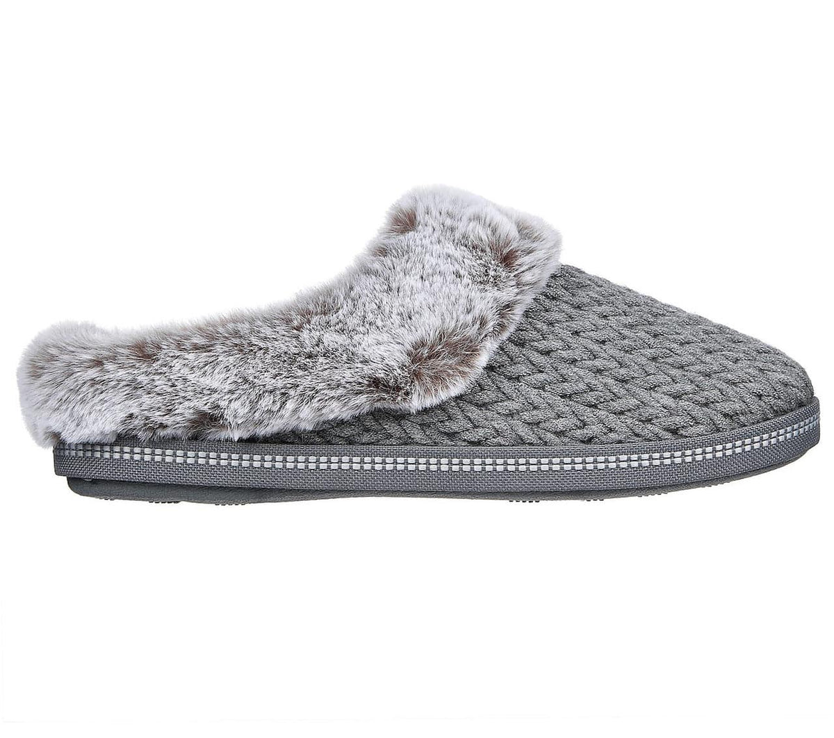 Grå tofflor med konstpäls från Skechers