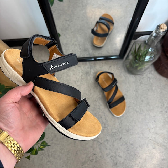 Svart Whistler-sandal med fotvalvsstöd och 3 justerbara remmar