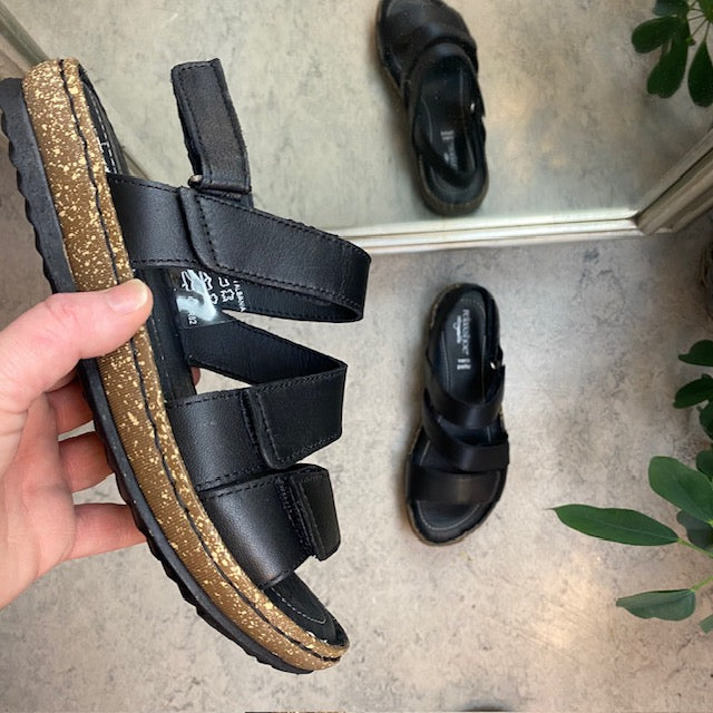 Svart skinnsandal med fyra justerbara remmar från Relaxshoe