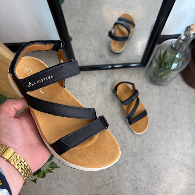 Svart Whistler-sandal med fotvalvsstöd och 3 justerbara remmar