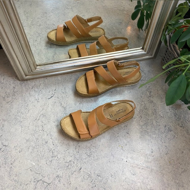 Brun lädersandal med fyra justerbara kardborreremmar från Relaxshoe
