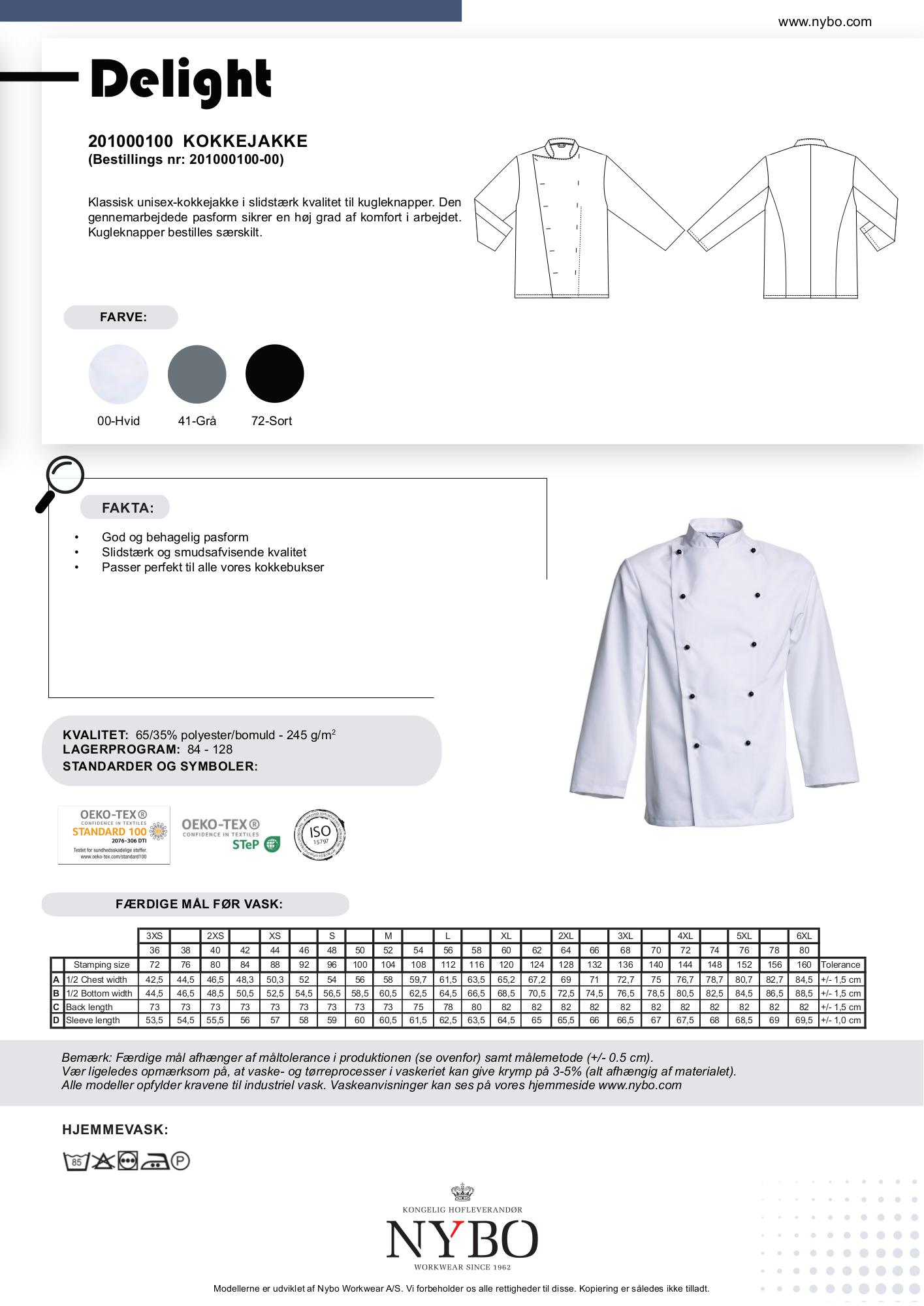 Nybo Vit Unisex Delight Kockjacka – Slitstark och bekväm
