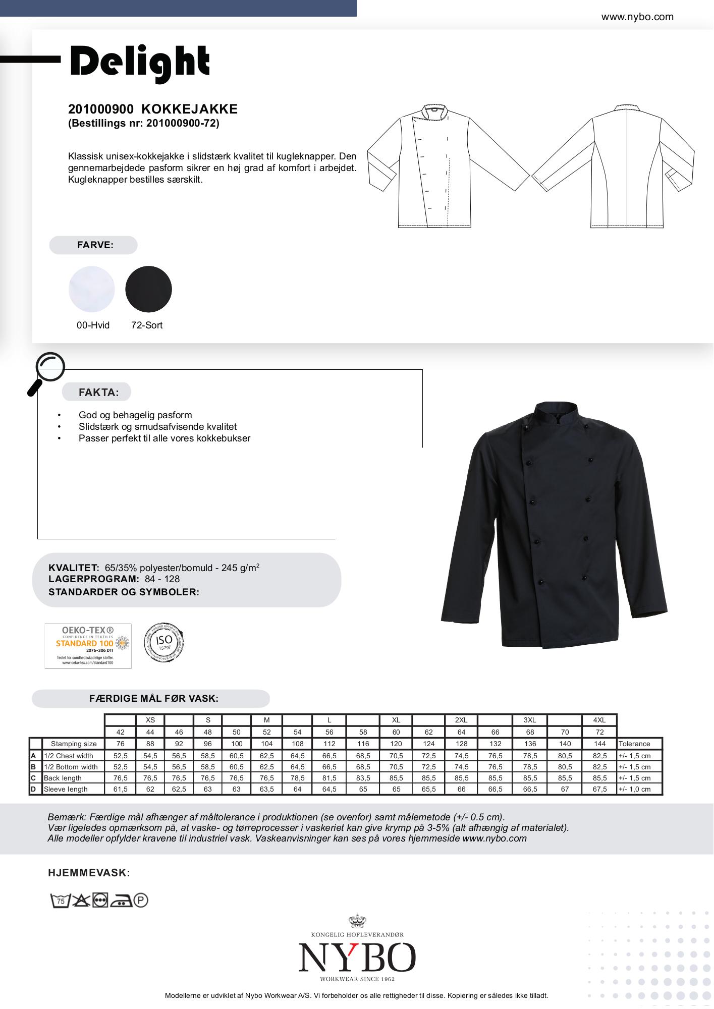 Nybo Delight unisex kockjacka i svart – klassisk passform, slitstarkt material och justerbara manschetter