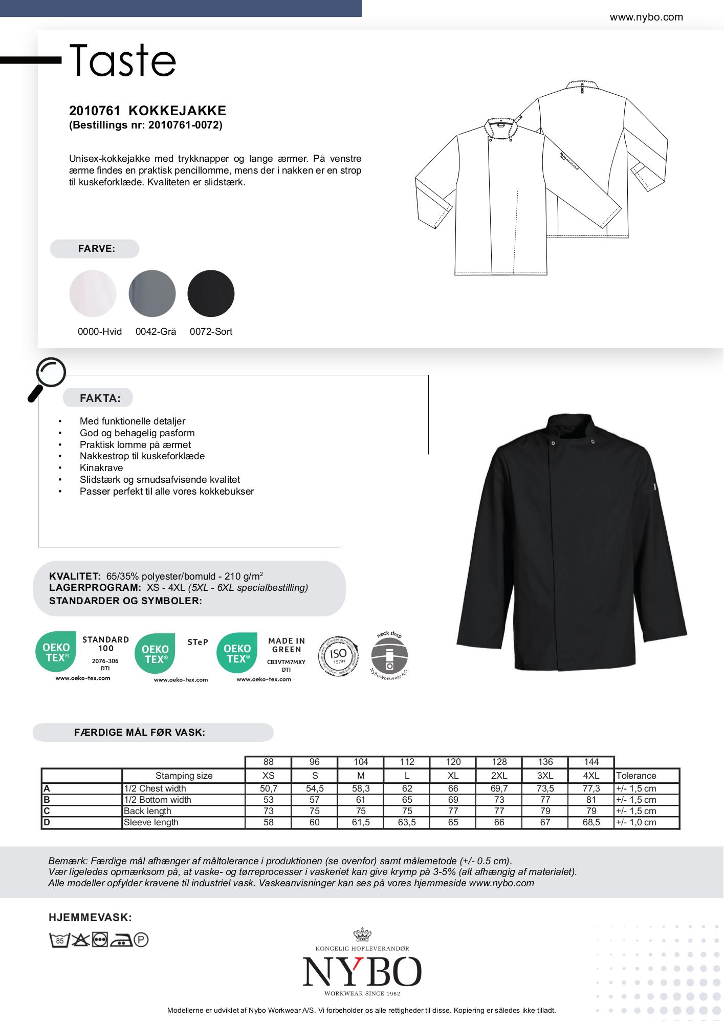 Nybo Svart Unisex Taste Kockjacka, Långa Ärmar, Slitstark
