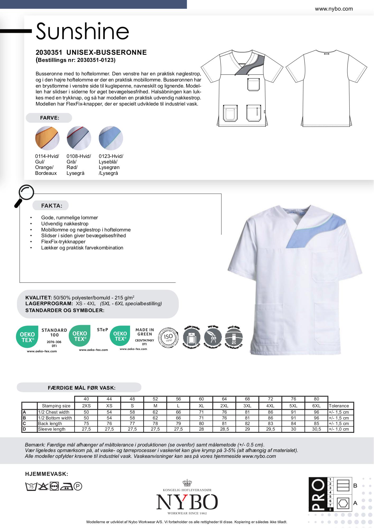 Nybo Vit/Ljusblå Unisex Comfortec Satin Busseronne, Andningsbar, Slitstark