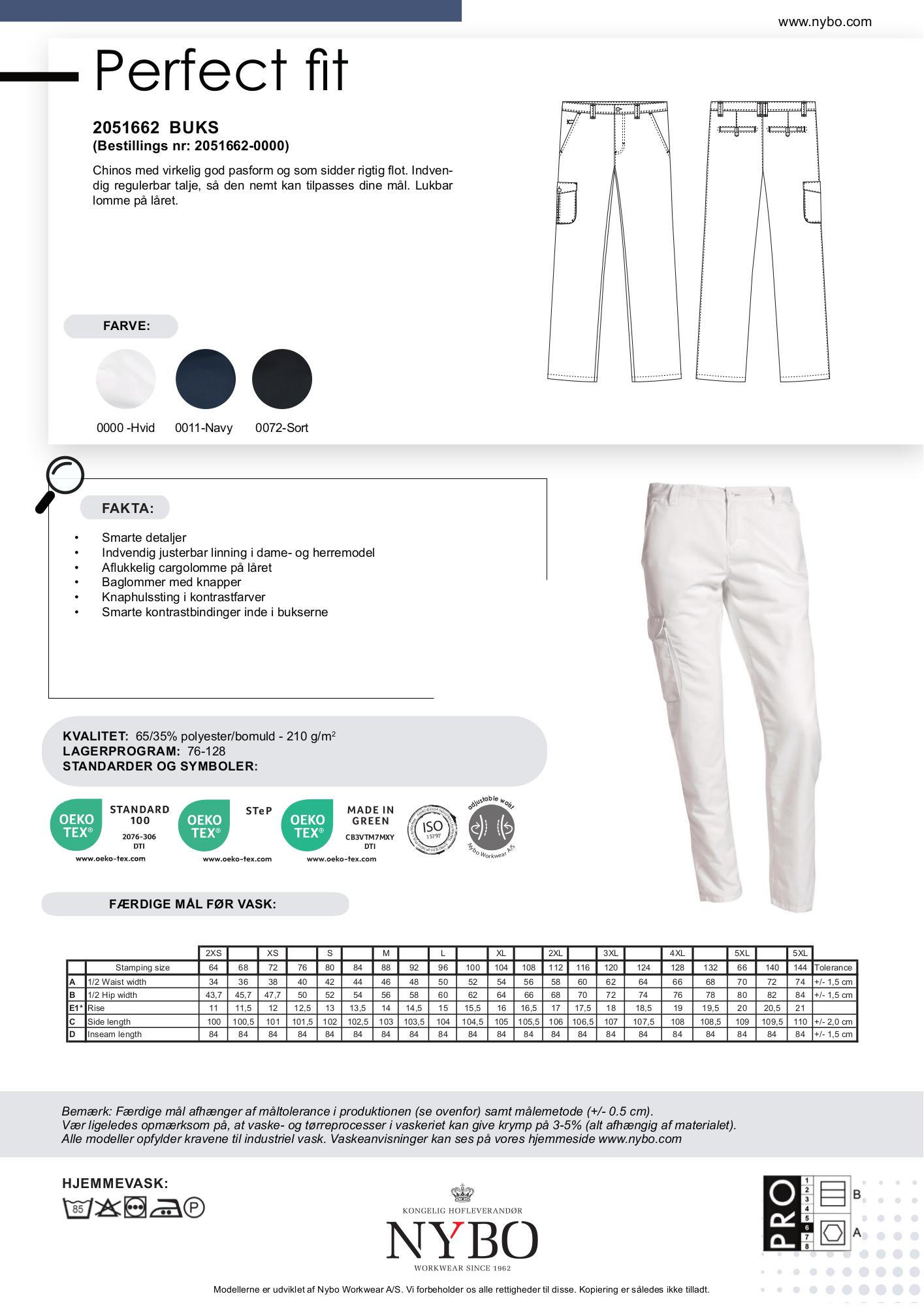 Nybo Hvide Herre Perfect Fit Chinos, justerbar midja, bra passform