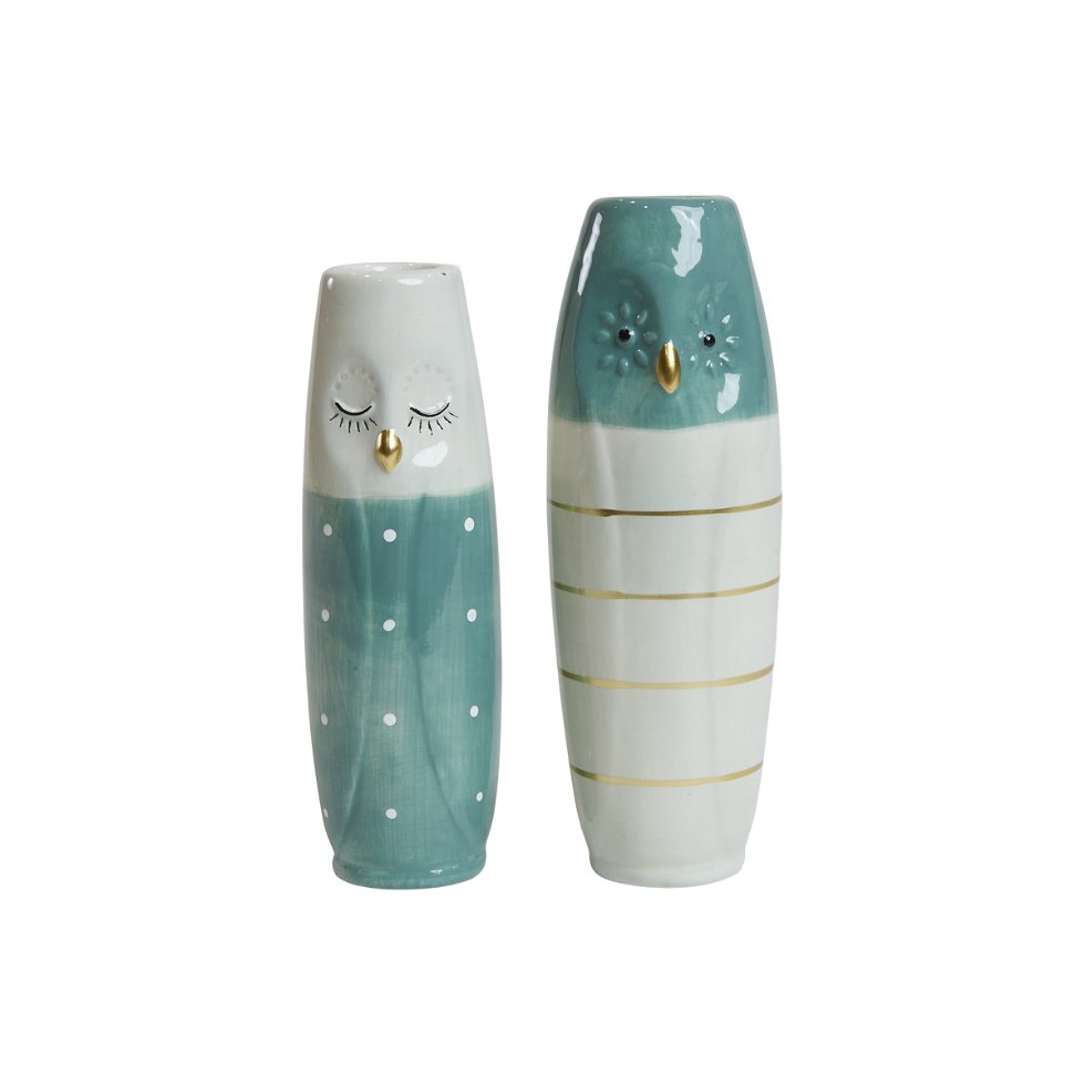 Kloka ugglor, gröna porslinsfigurer 17 cm
