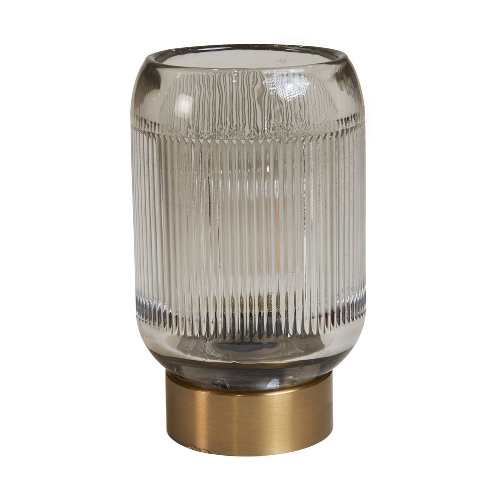 LED-lampa med rillor – modern och elegant i grått glas