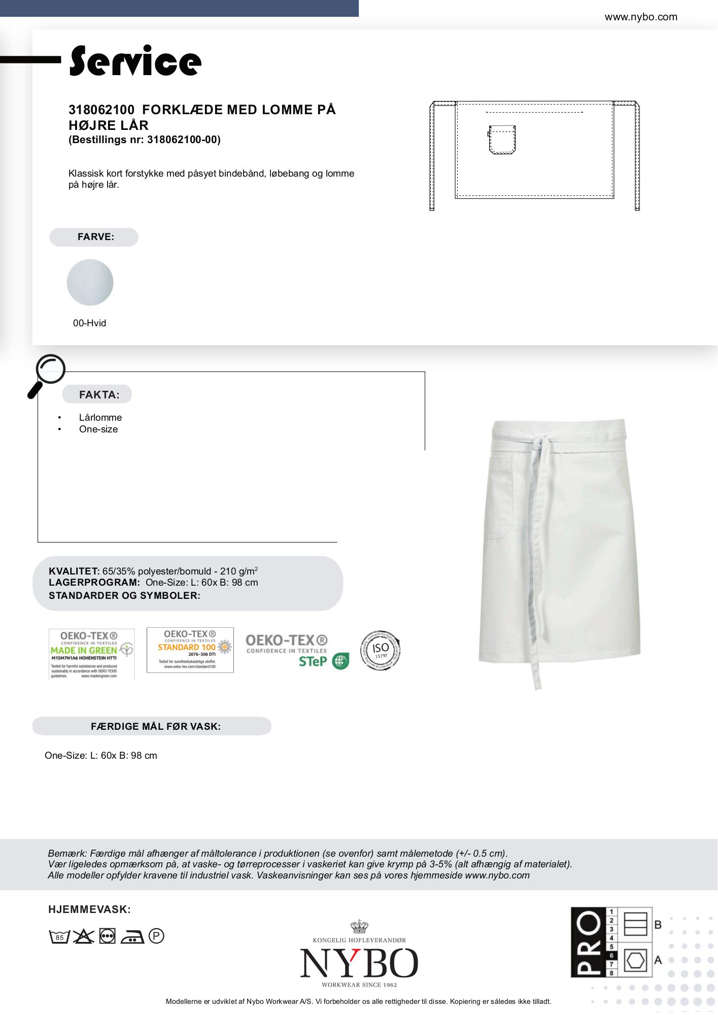 Nybo Vit Unisex Kortförkläde med ficka