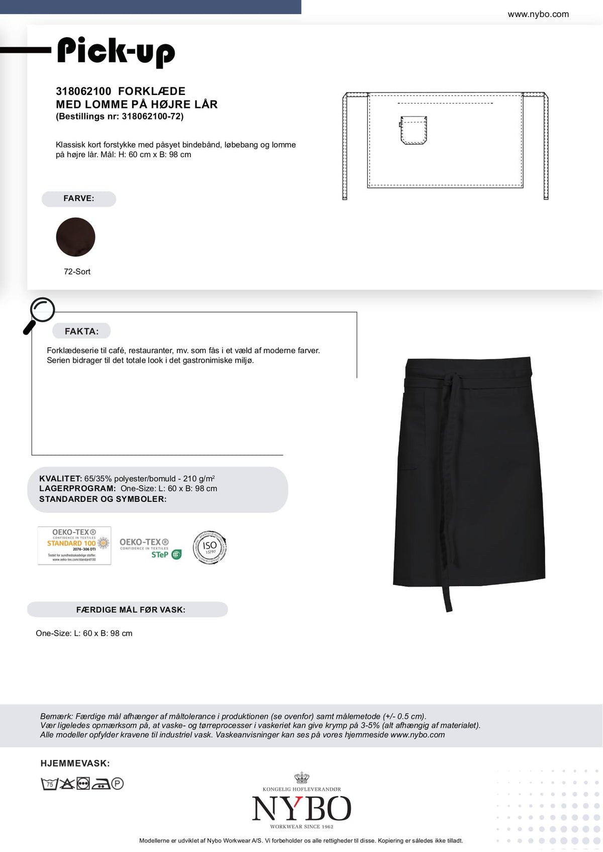 Nybo Svart Unisex Pick-Up-förkläde med ficka och framstycke