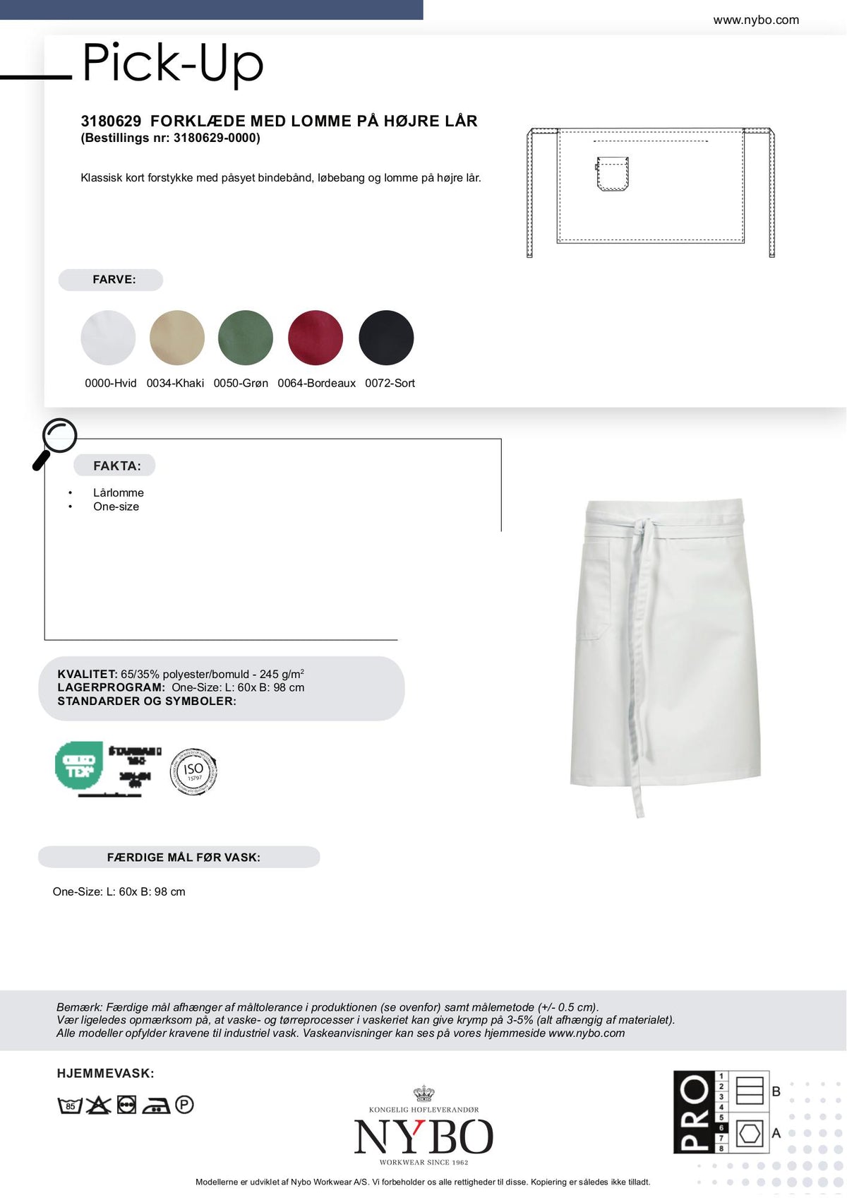 Nybo Pick-Up unisex förkläde vitt med ficka