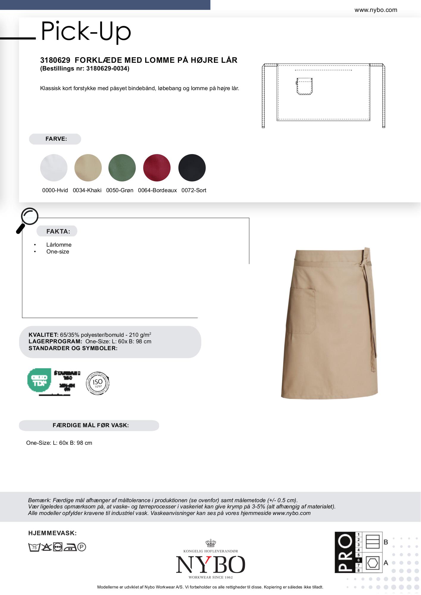 Nybo Khaki Unisex Pick-Up förkläde med kort framstycke och ficka