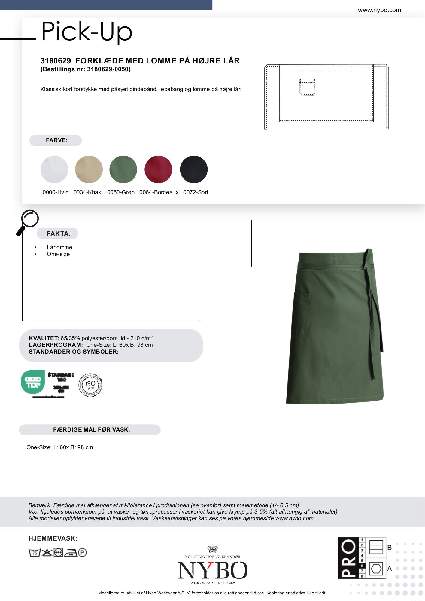 Nybo Grönt Unisex Pick-up-förkläde med förstycke och ficka