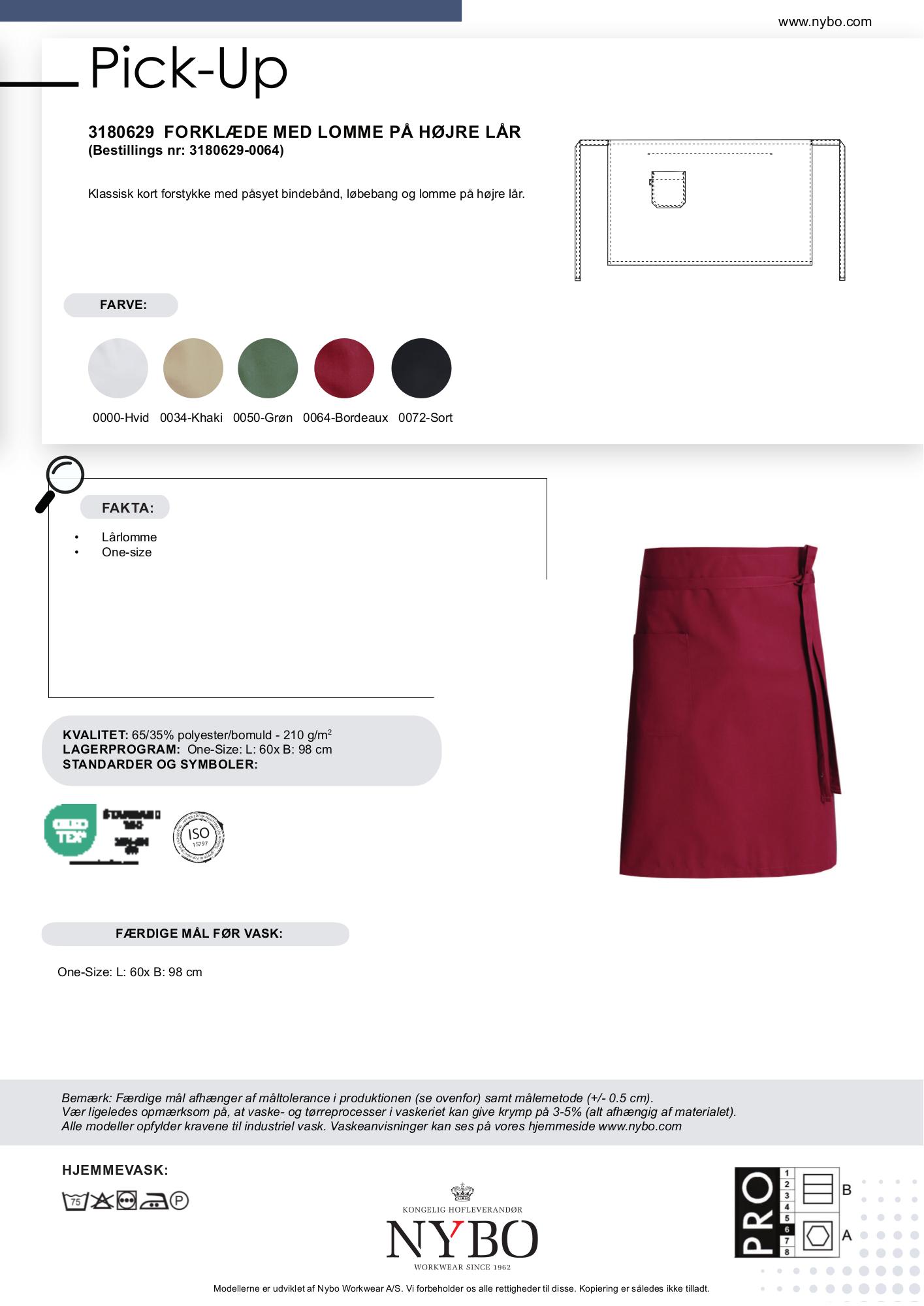 Nybo Bordeaux Unisex Pick-Up-förkläde, framstycke med ficka