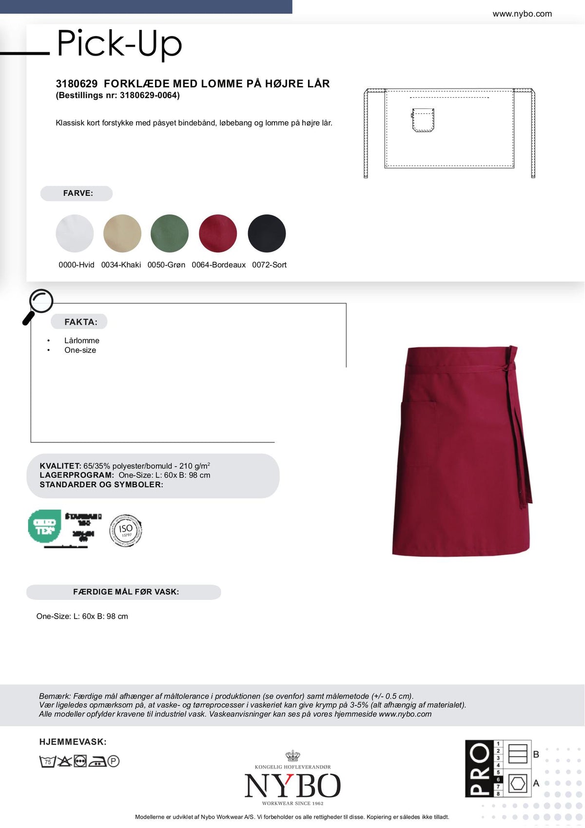 Nybo Bordeaux Unisex Pick-Up-förkläde, framstycke med ficka
