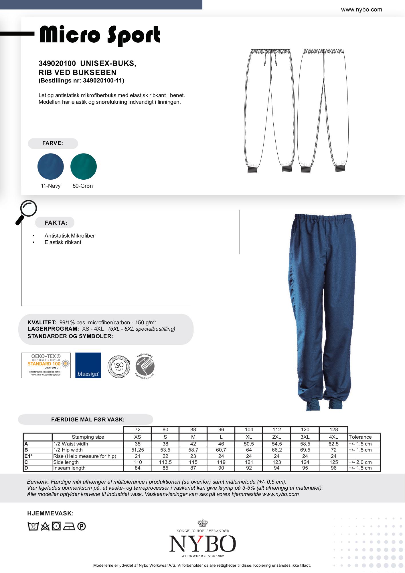 Nybo Navy Unisex Micro Sportbyxor, resår och mudd vid benslut, antistatiska