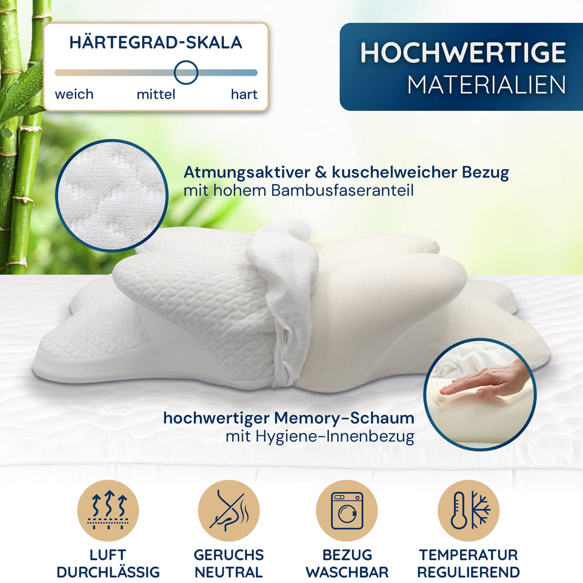 Ortopedisk huvudkudde – minnesskum med bambuöverdrag