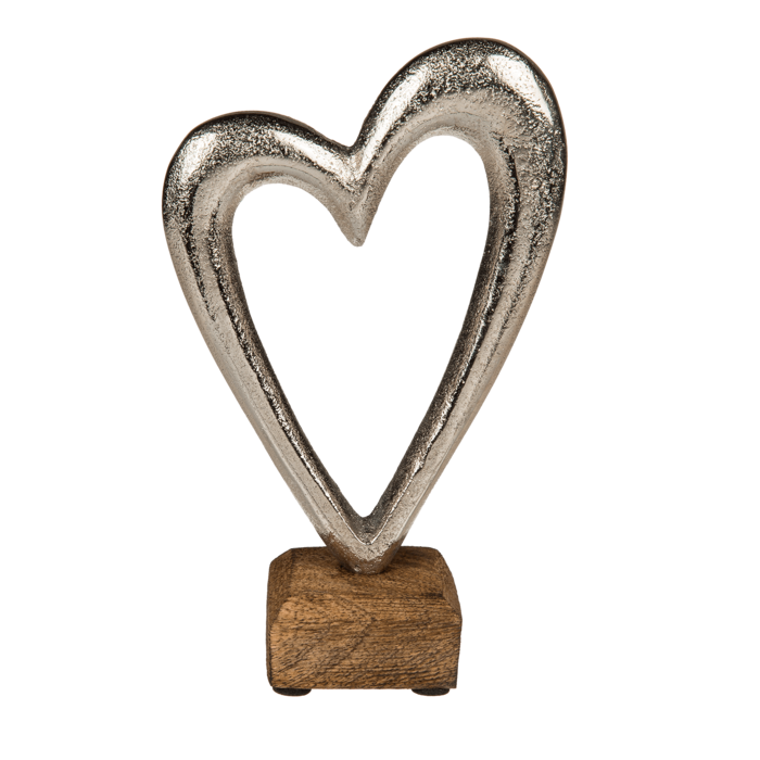 Metallhjärta på träfot, ca. 17 cm
