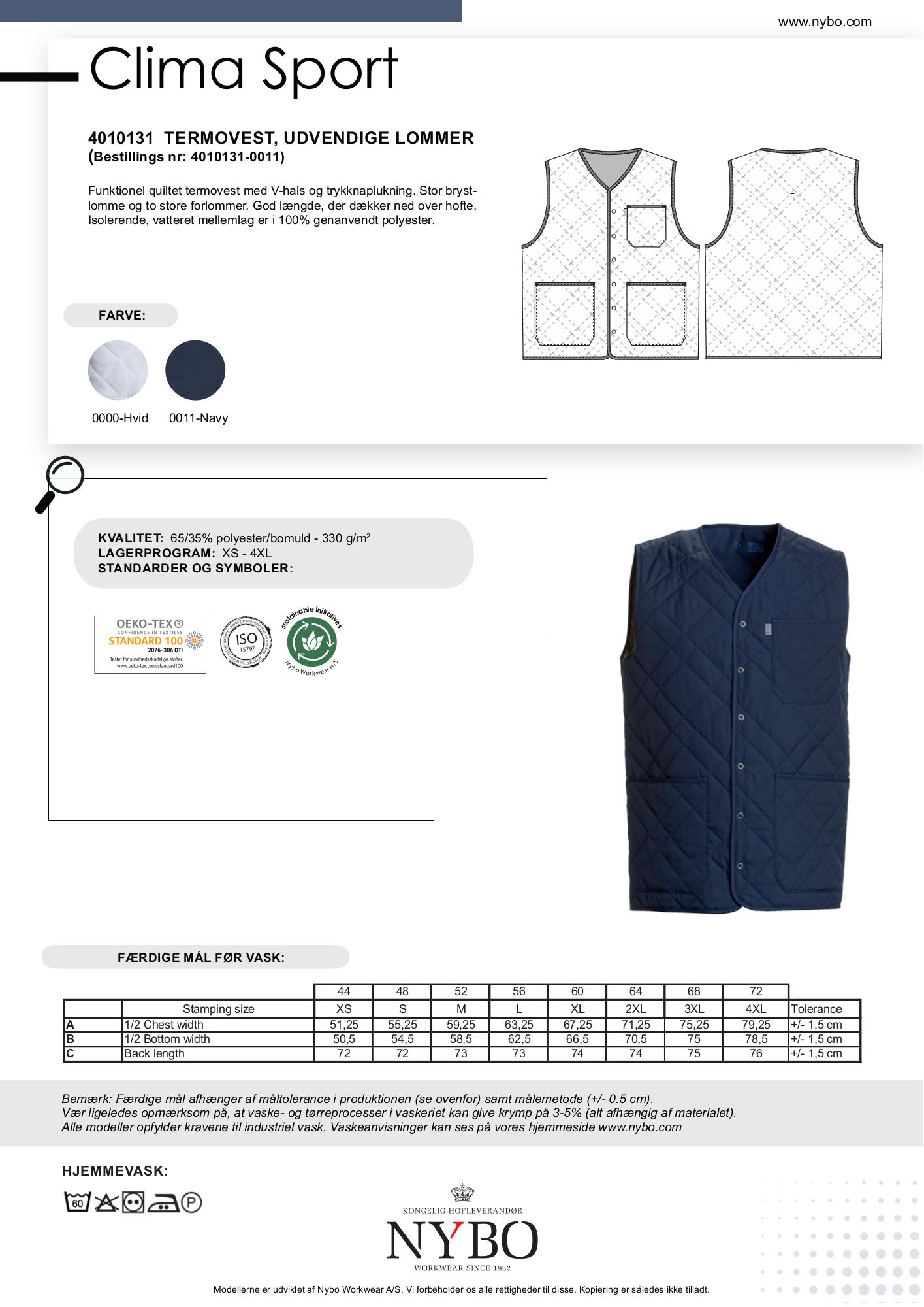 Nybo Navy Unisex Clima Sport Termovest — ytterfickor, slitstark