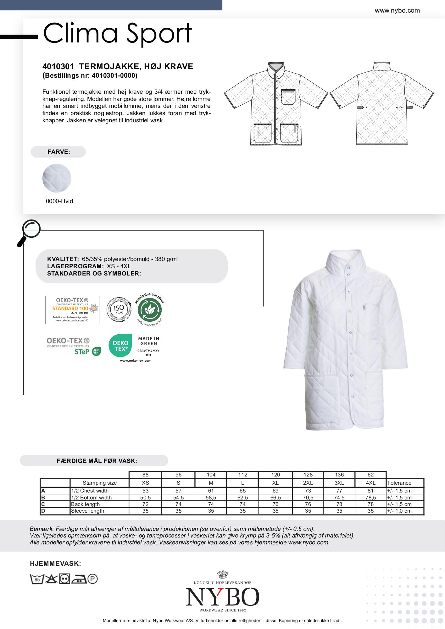 Nybo Vit Unisex Clima Sport Termojacka, Hög krage