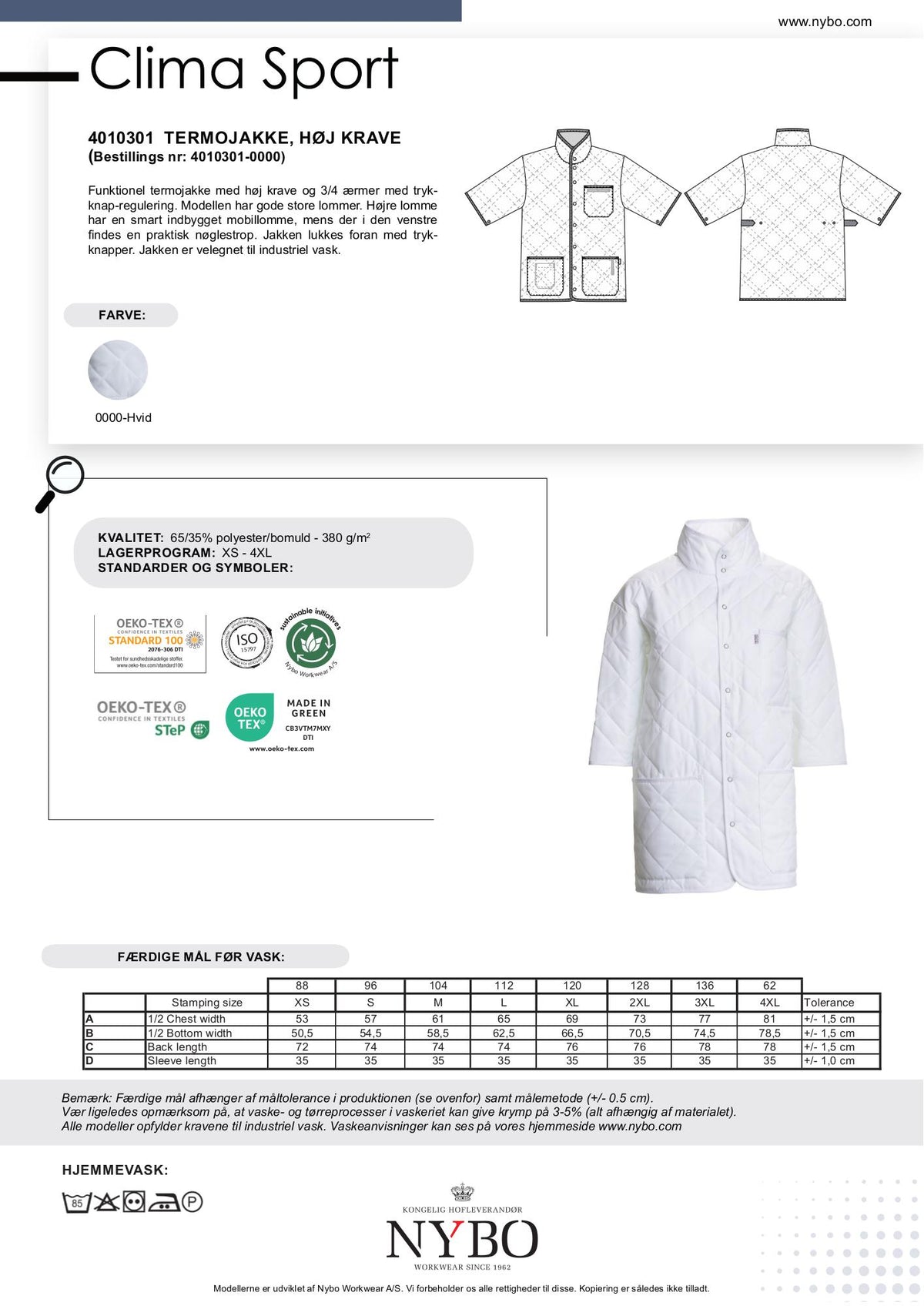 Nybo Vit Unisex Clima Sport Termojacka, Hög krage