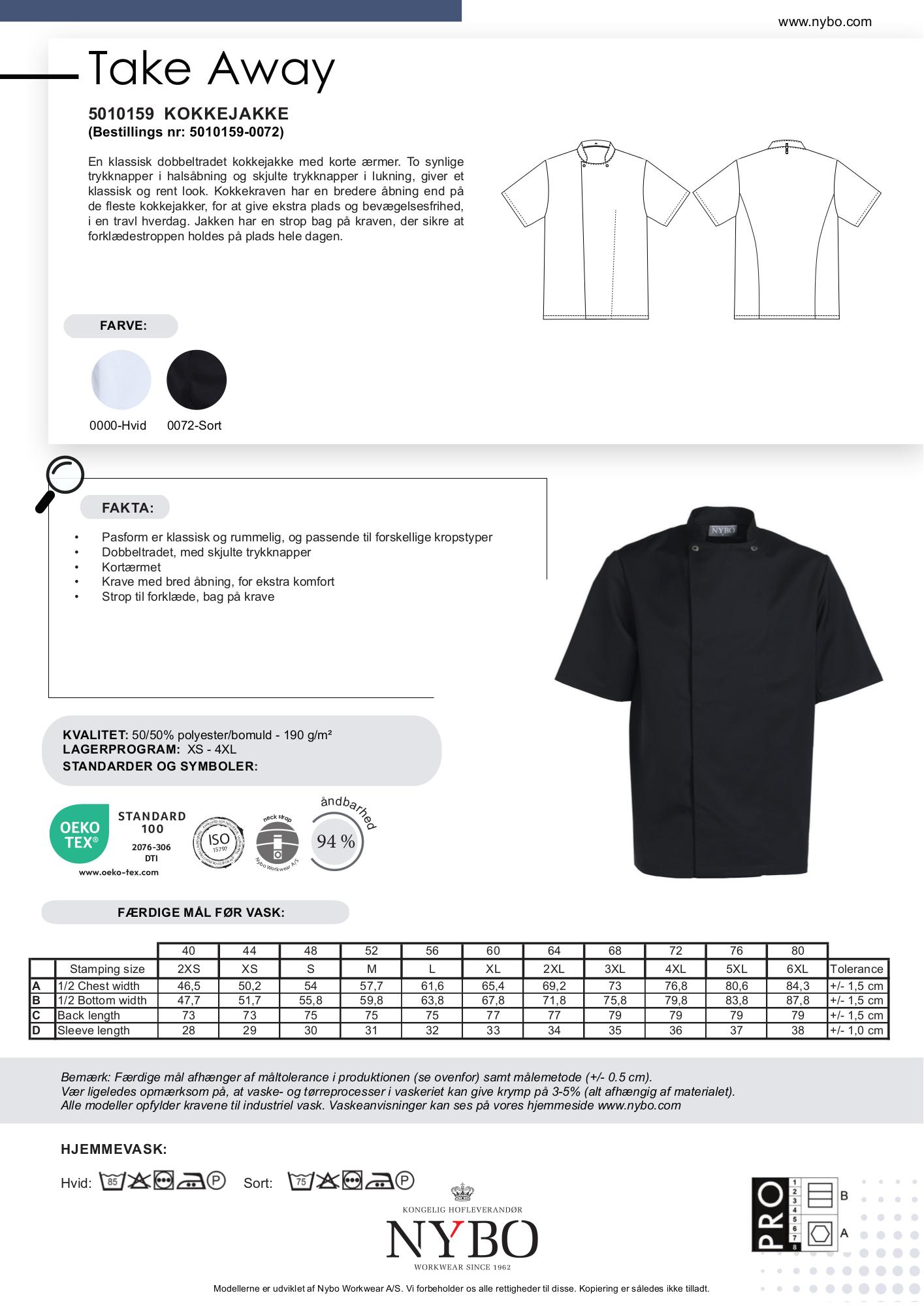 Nybo Svart Unisex Take Away Kockjacka, Kortärmad, Bekväm Passform