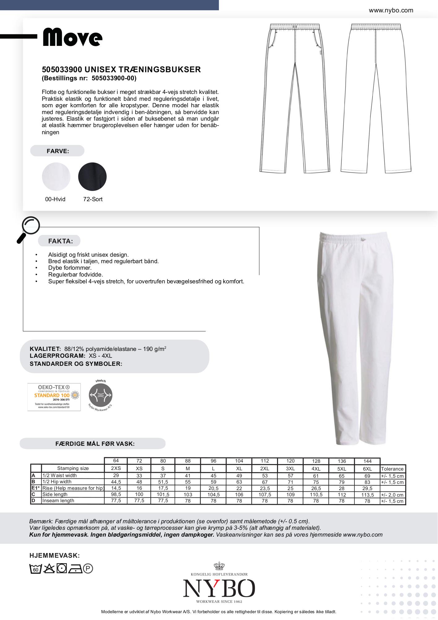 Nybo Move vita unisex träningsbyxor, 4-vägs stretch, komfort, justerbar passform