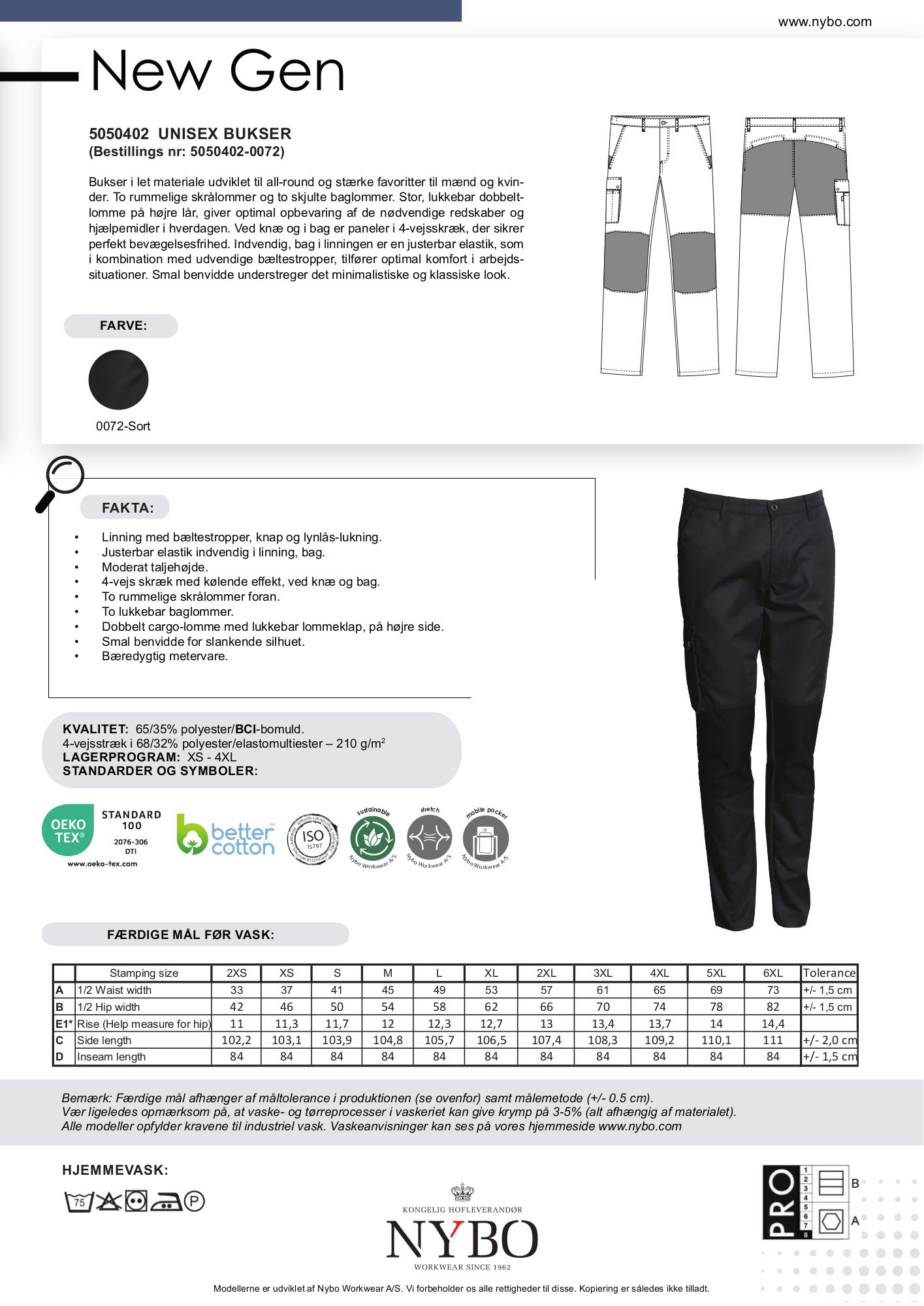 Nybo Sort Unisex New Gen Bukser, 4-vägs stretch, justerbar resår