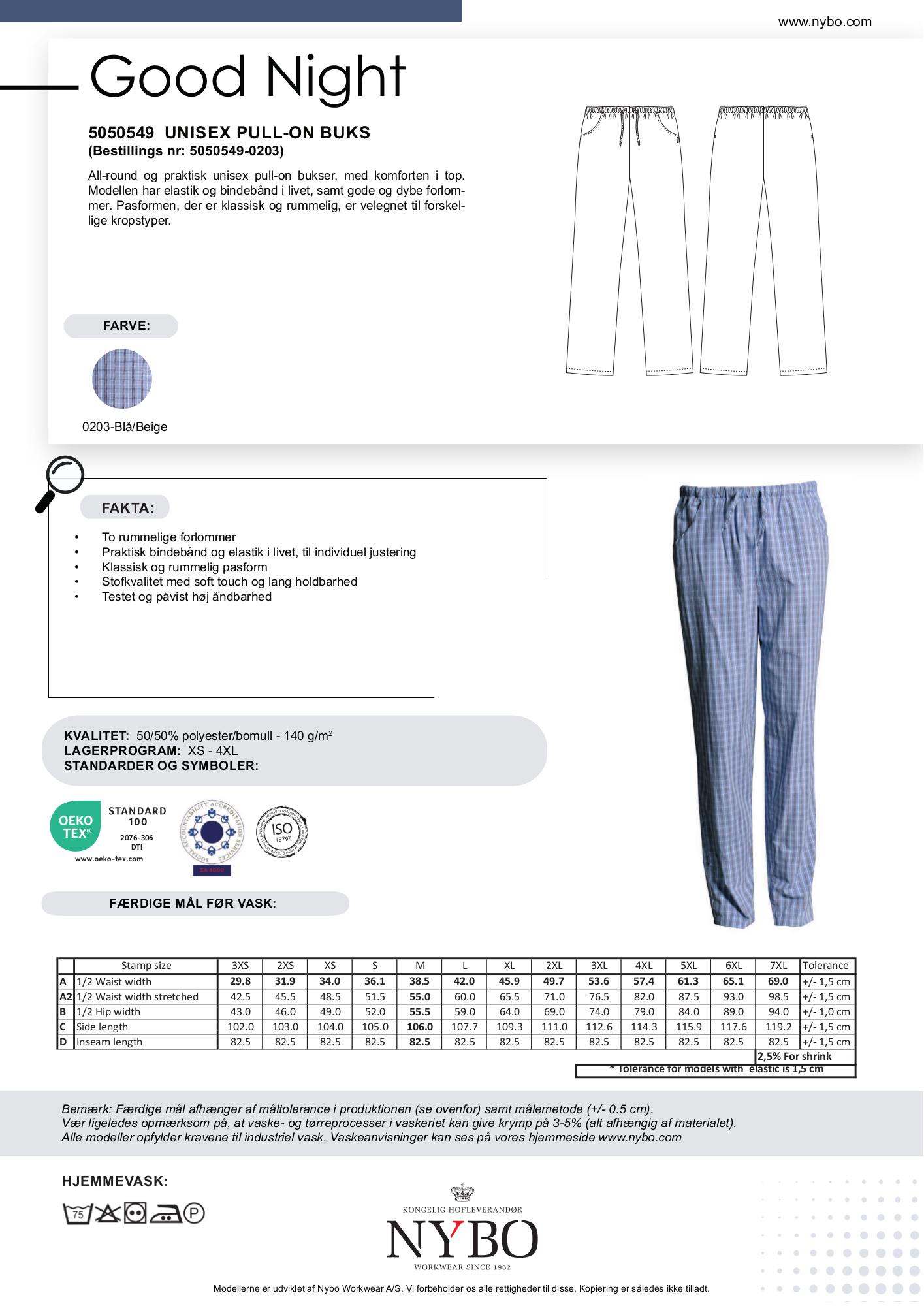Nybo Blå/Beige Unisex Good Night-byxor, Pull-on, Andningsbara, Bekväma