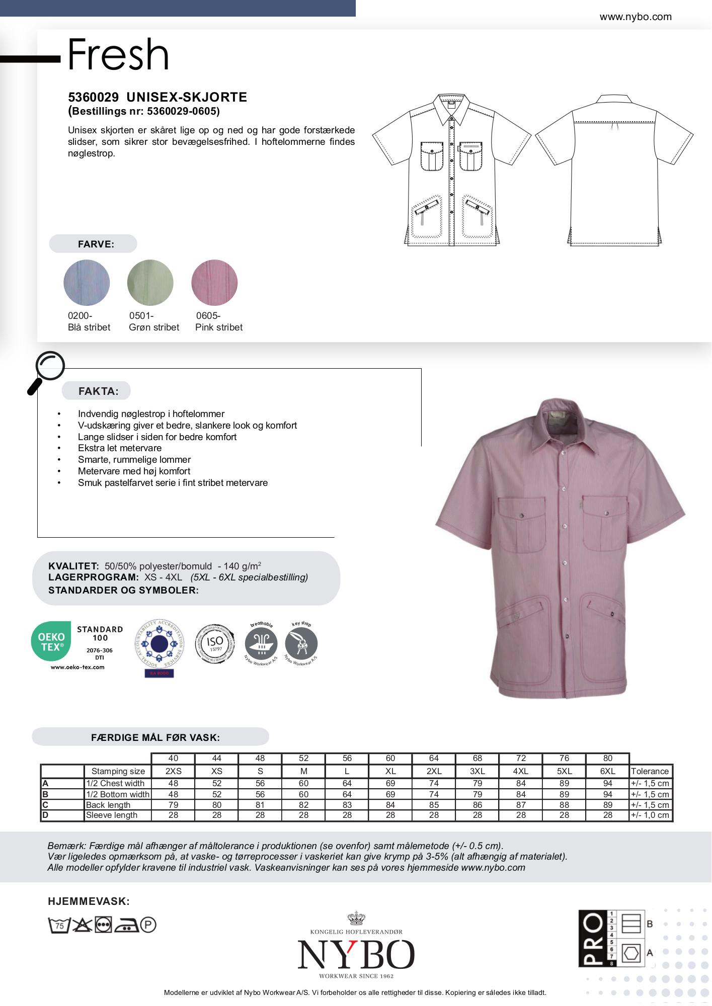 Nybo Pink Stribet Unisex Fresh Skjorte — Justerbar resår, slitstark