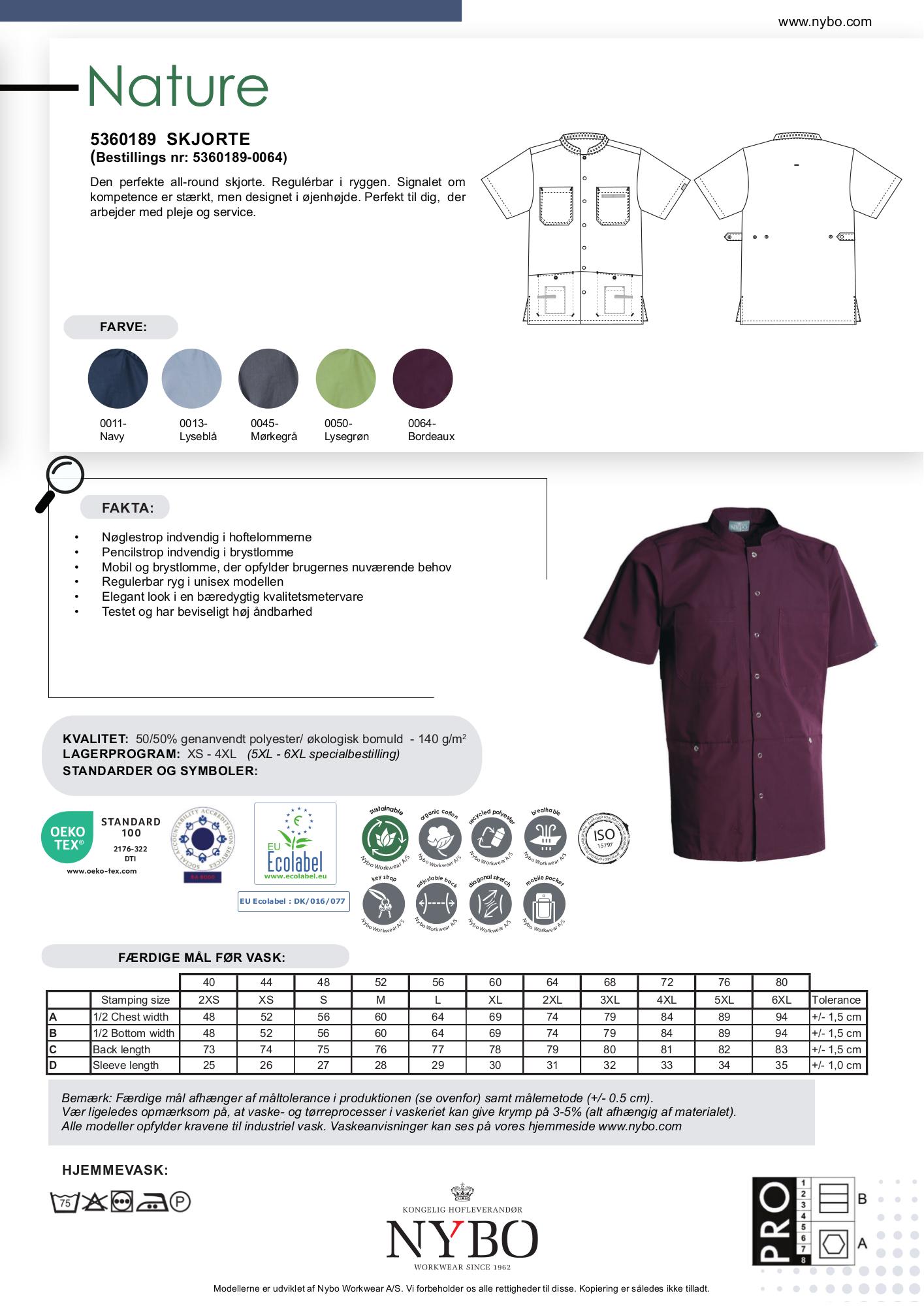 Nybo Bordeaux Unisex Nature Skjorte, slitstark, reglerbar i ryggen