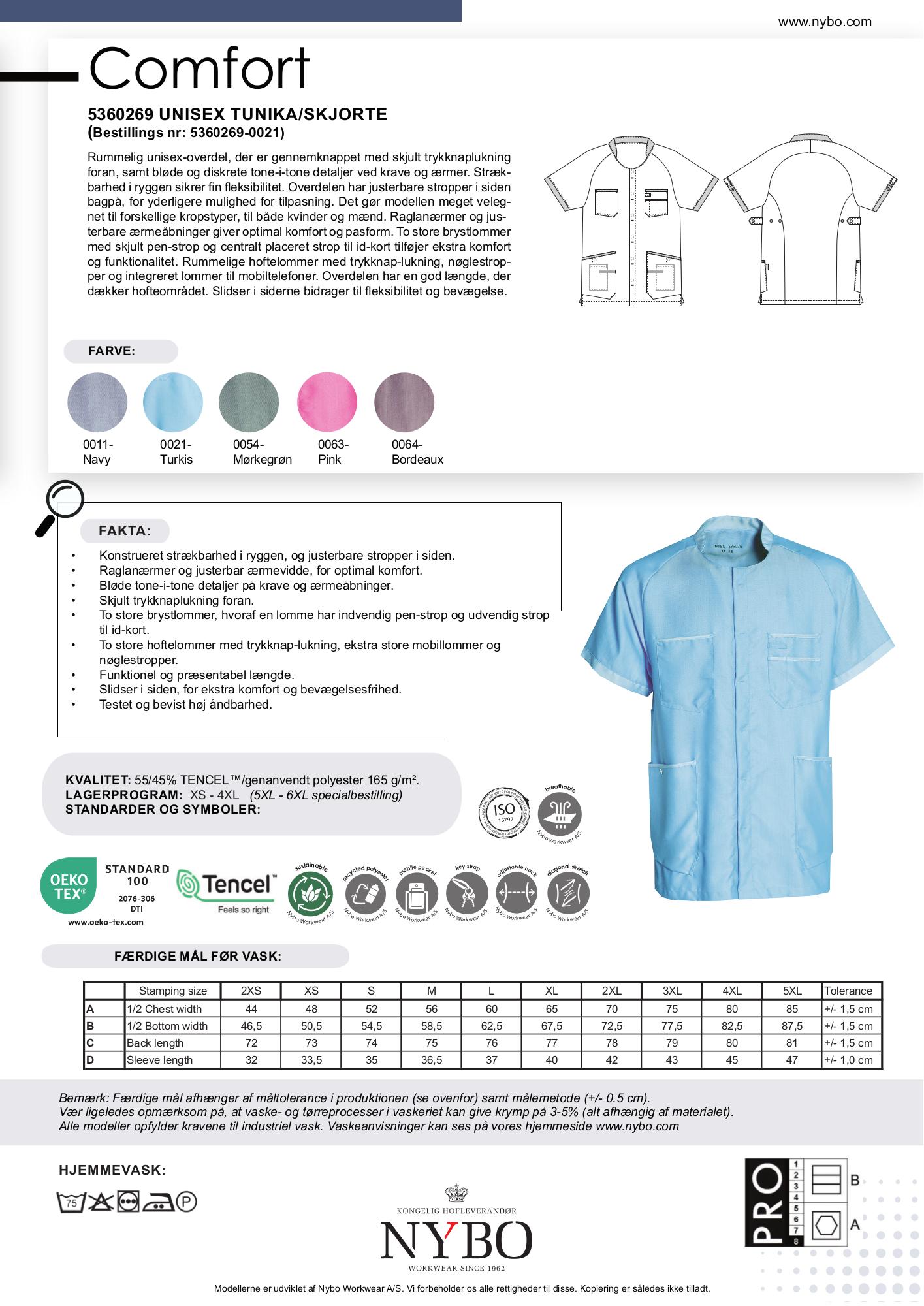 Nybo turkos unisex Comfort skjorta/tunika — elastisk, andningsbar, justerbar