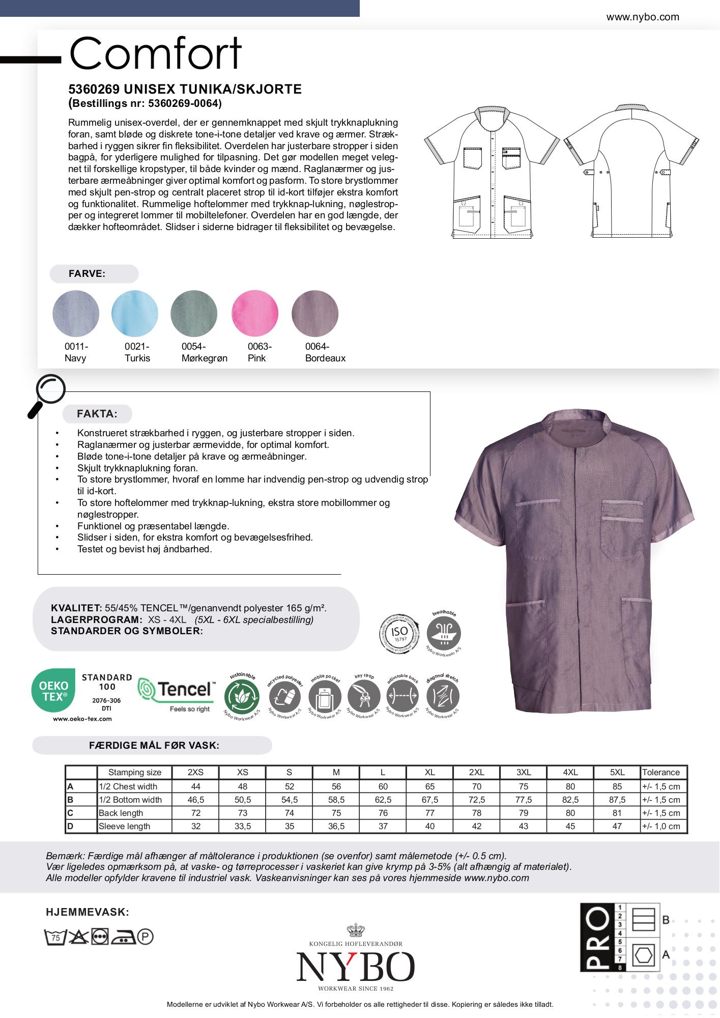 Nybo Bordeaux Unisex Comfort Skjorte/Tunika, Andningsbar, Elastisk, Slitstark