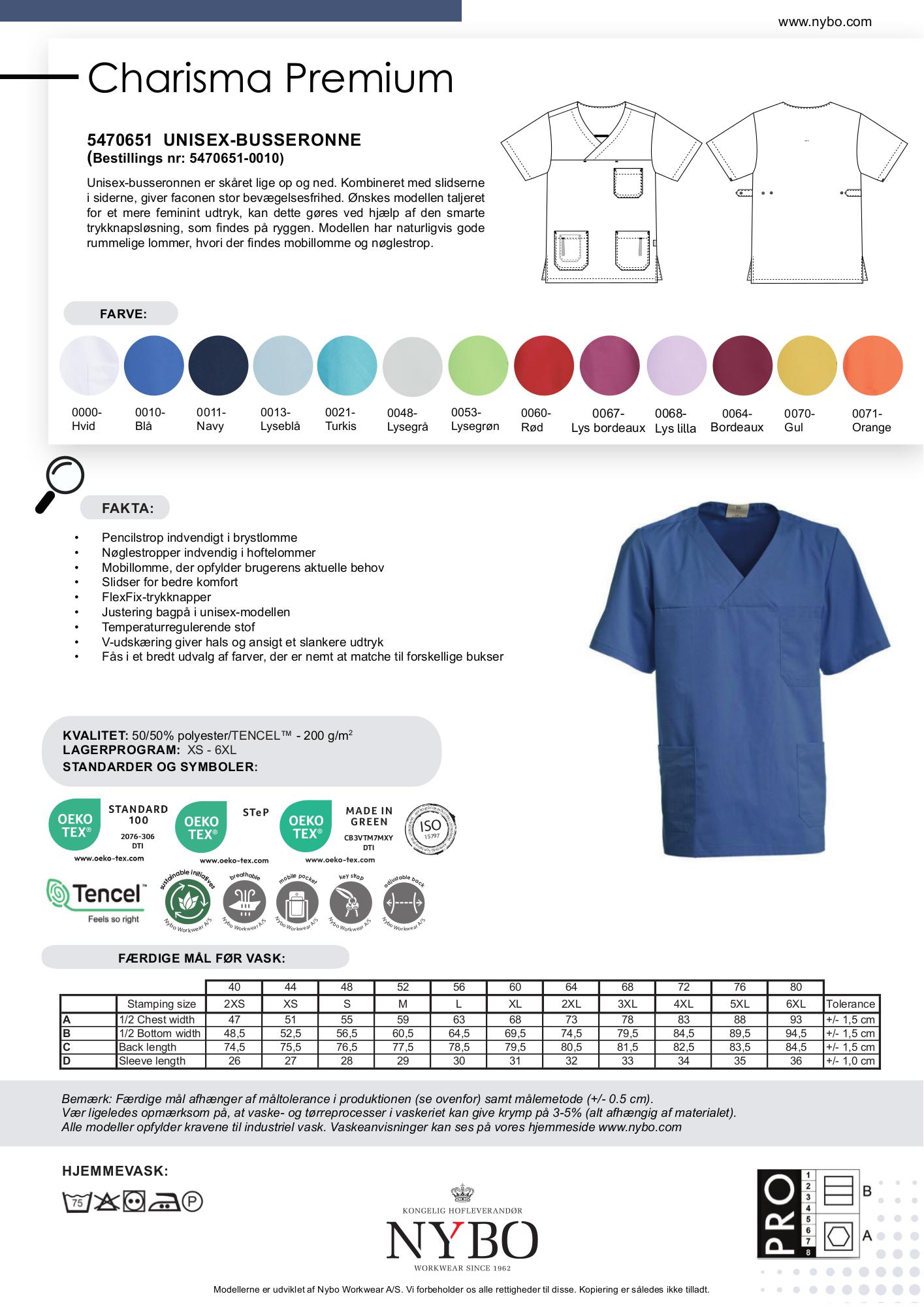 Nybo Blå Unisex Charisma Premium-tunika, temperaturreglerande, slitsar