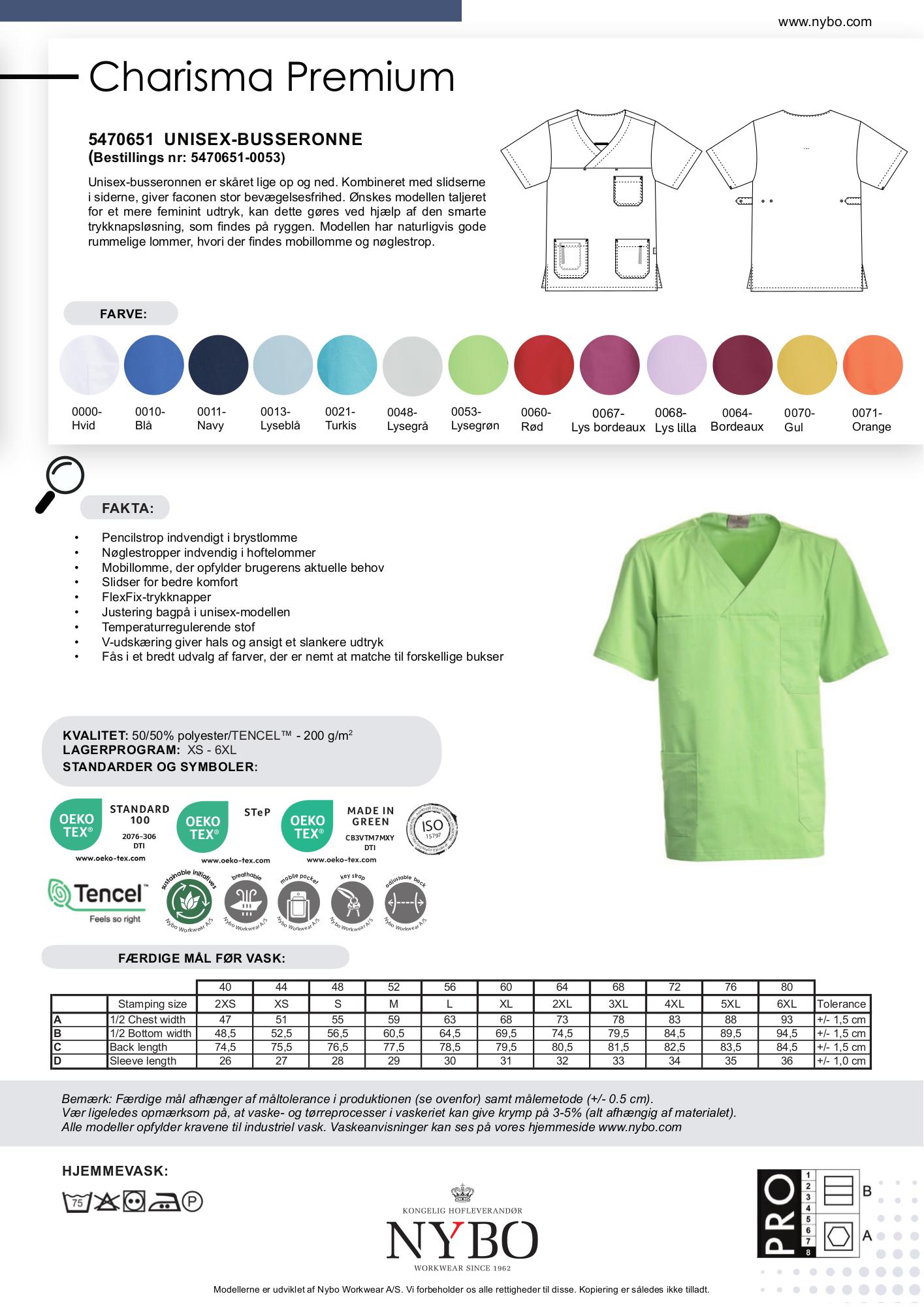 Nybo ljusgrön unisex Charisma Premium-tunika, temperaturreglerande, slitstark, komfort