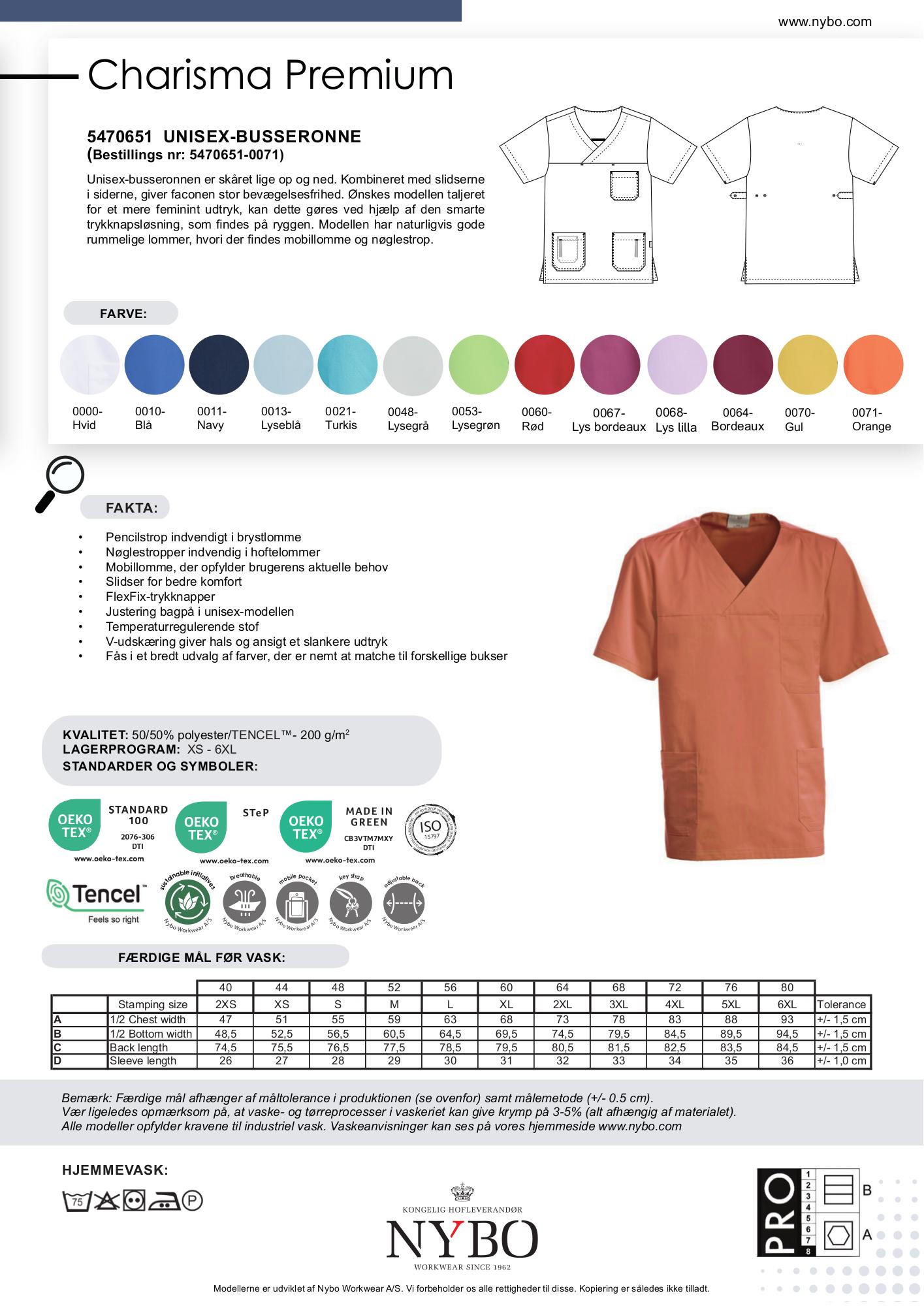 Nybo Orange Unisex Charisma Premium Busseronne, Slitsar, Temperaturreglerande, Komfort