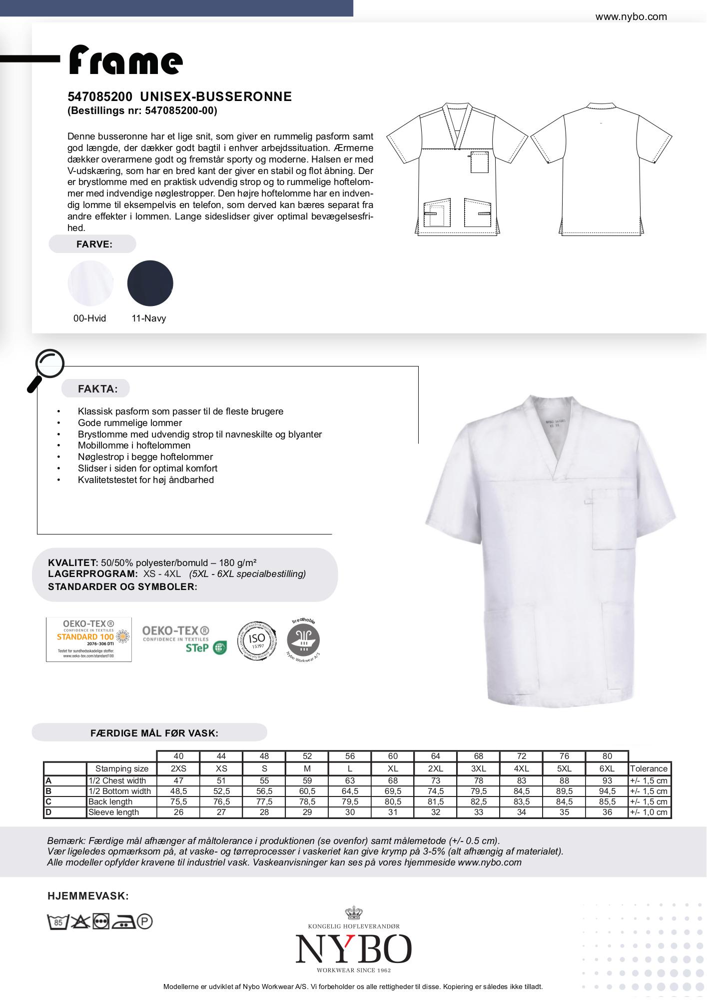 Nybo Hvid Unisex Frame Busseronne, V-ringning, sportig design, komfort