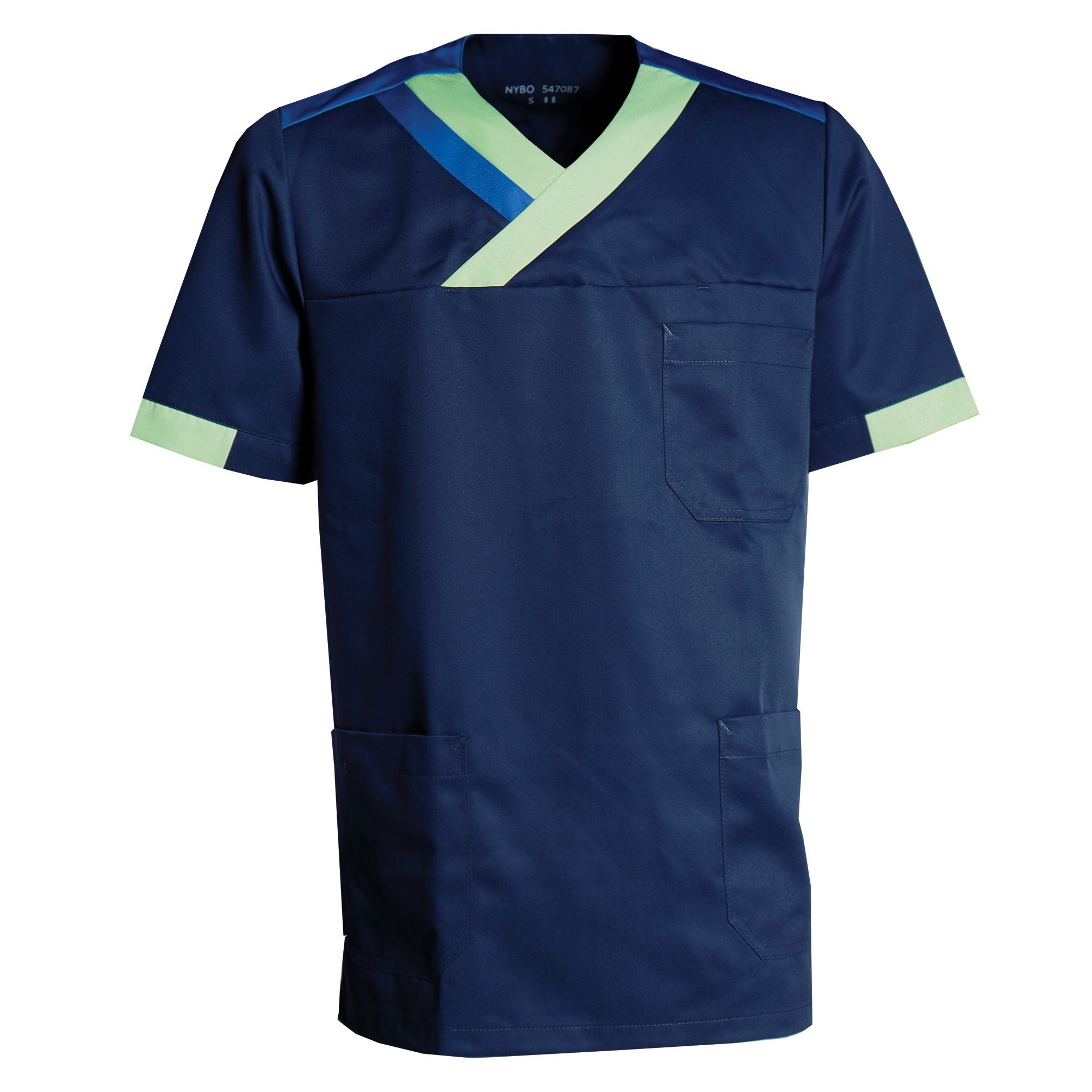 Nybo Nova Premium tunika - unisex, navy/ljusgrön/blå, lång slits, mobilficka, hållbar